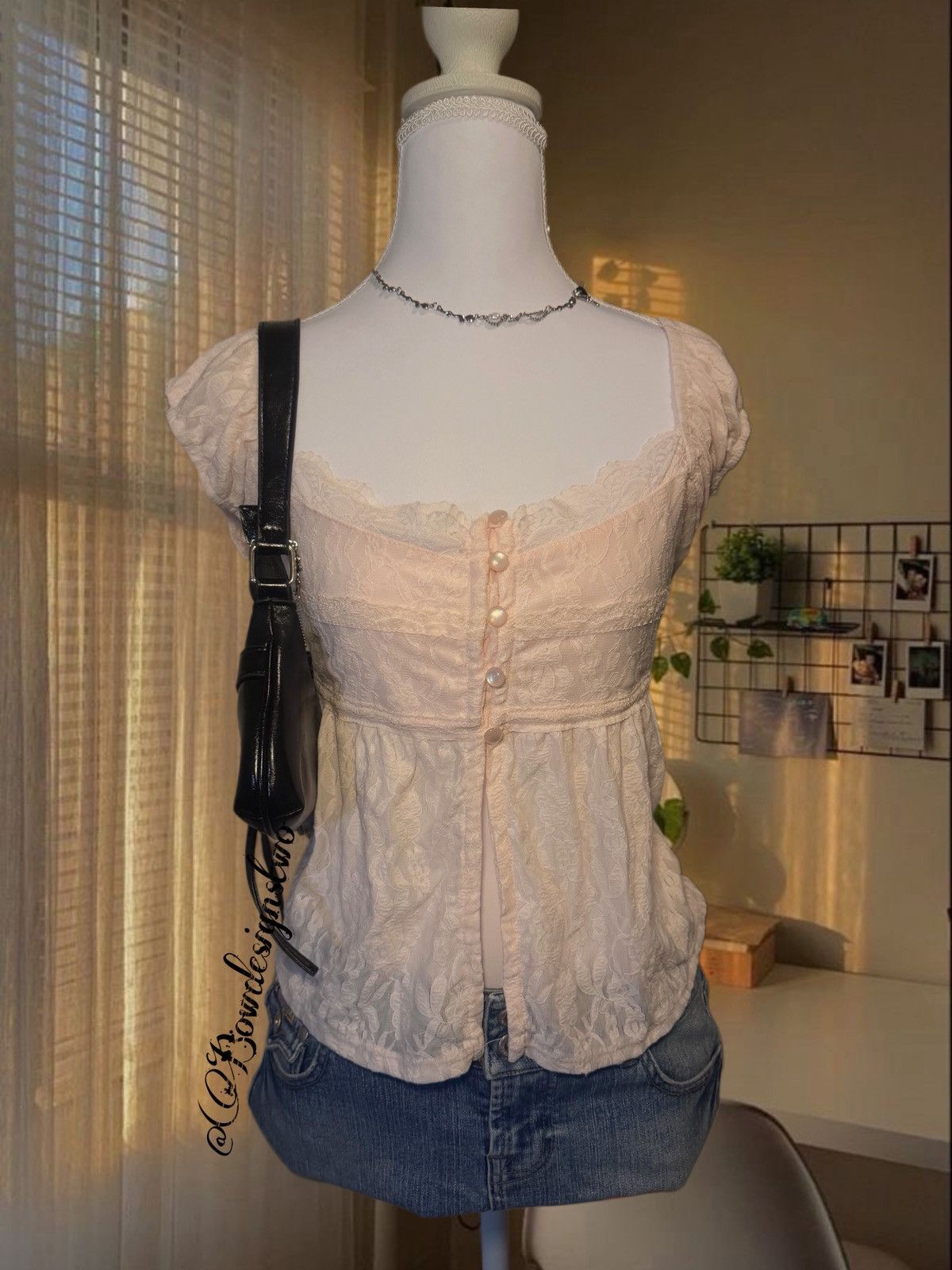 Other Marshmallow lace trim Pink Baby doll coquette Lacey top Size M / US 6-8 / IT 42-44 - 3 Thumbnail