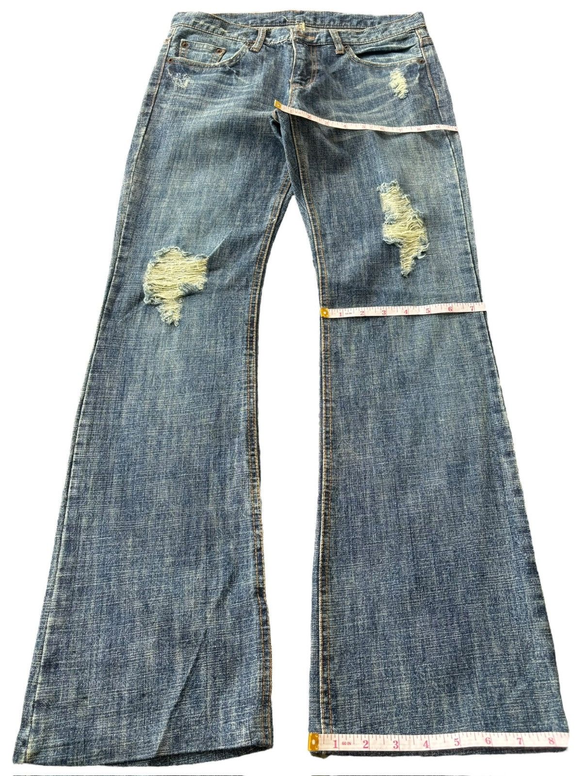 Yasuyuki Ishii Vintage Japanese Brand Blue Wash Distress Flare Jeans Size 30" / US 8 / IT 44 - 12 Thumbnail
