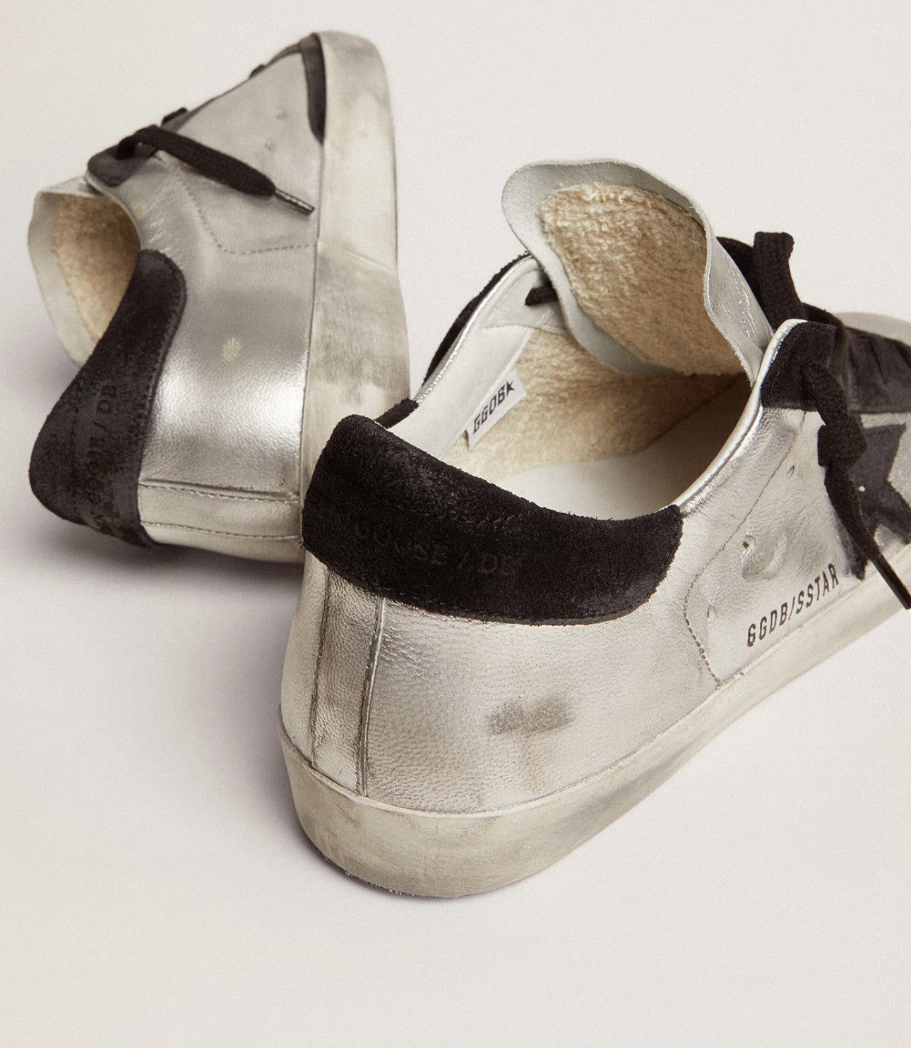 Golden Goose Women's Super-Star in silver leather with contrasting insert Size US 9.5 / IT 39.5 - 7 Thumbnail