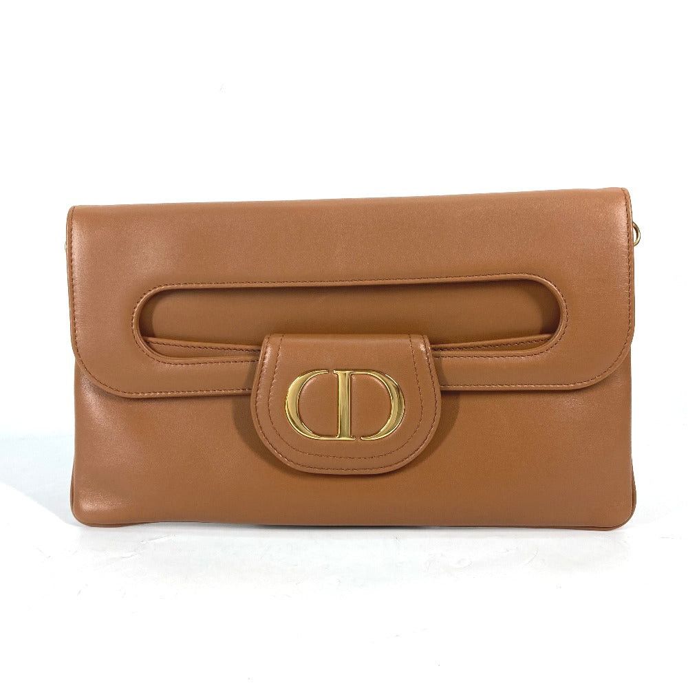 Dior M8641Ubbu Clutch Bag Cd Diordouble Medium 3Way Chain Shoulder Handbag Leather Women Brown