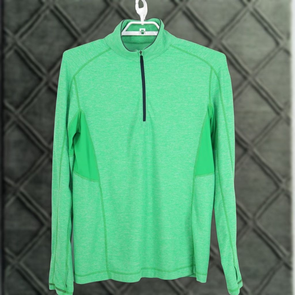 Lululemon Core 2 Pullover Sweater Mens L Large Green 1/2 Zip Pockets Stretch