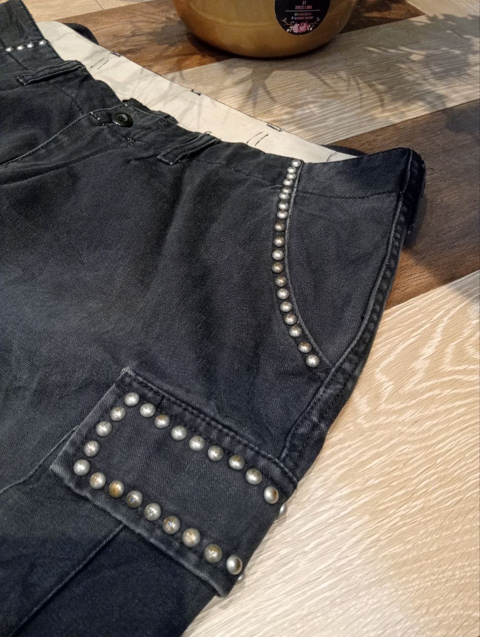 Japanese Brand POWER TO THE PEOPLE JAPAN FADED BLACK STUDDED CARGO PANTS Size US 36 / EU 52 - 5 Thumbnail