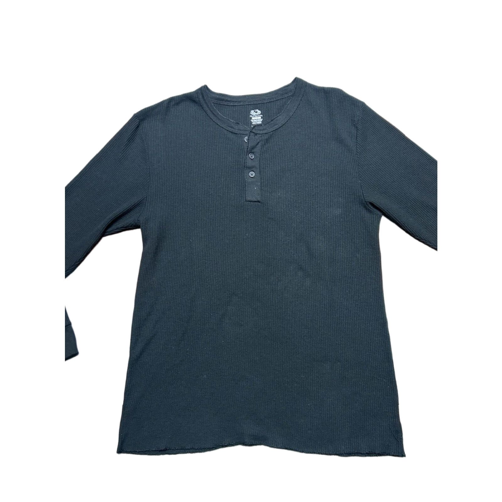 Fruit Of The Loom VINTAGE Fruit of the Loom waffle knit thermal shirt Henley black goth base layer soft XL Size US XL / EU 56 / 4 - 1 Thumbnail