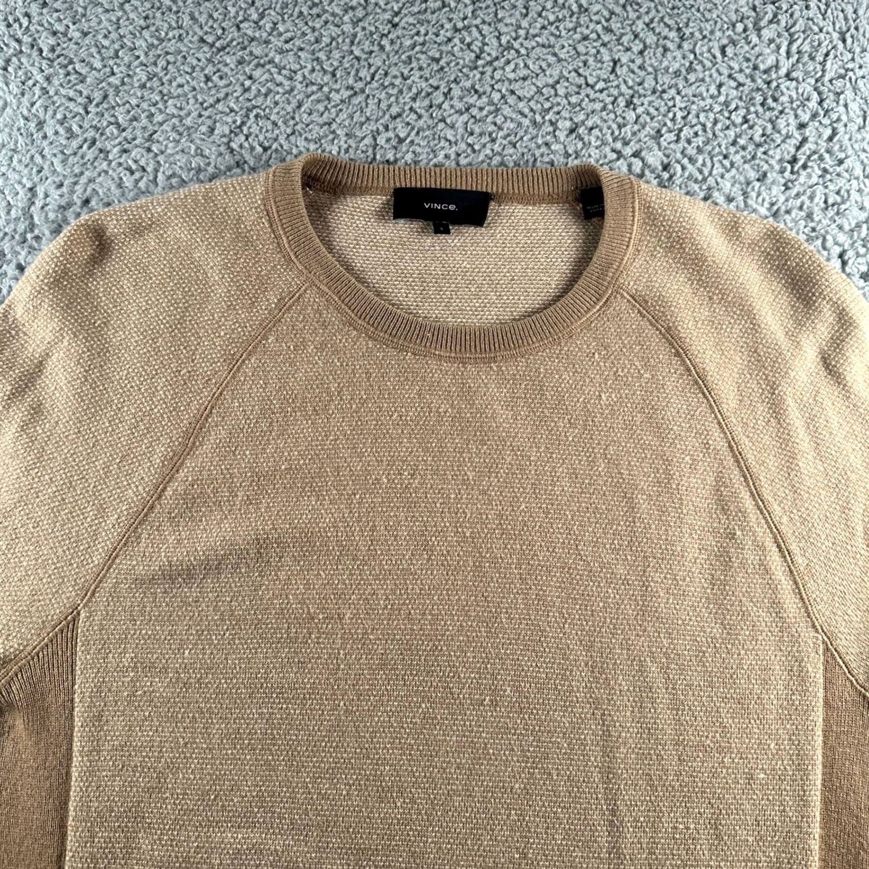 Vince Vince Sweater Mens S Camel Wool Cashmere Crewneck Pullover Knit Beige Tight-Knit Size US S / EU 44-46 / 1 - 2 Thumbnail