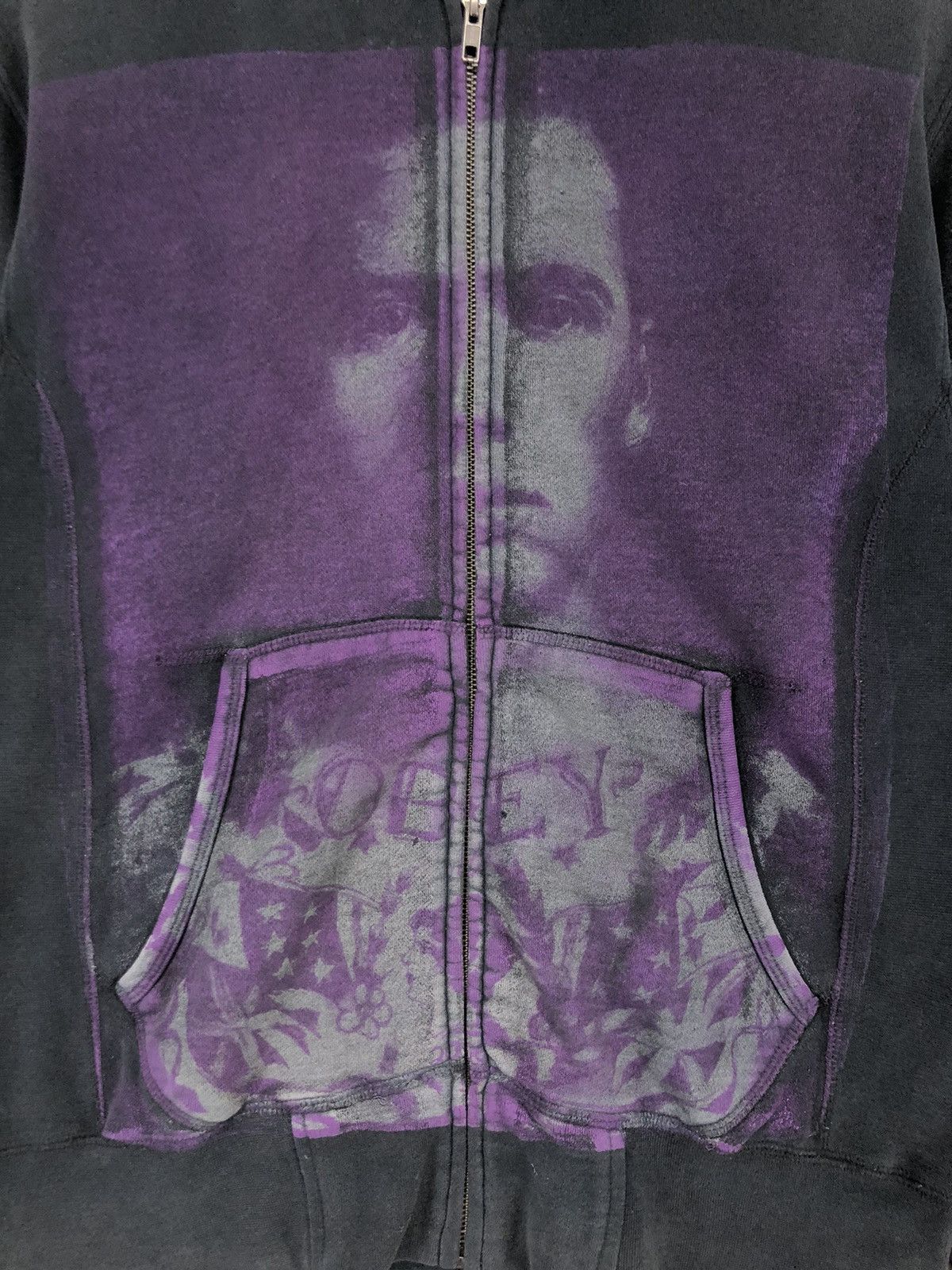 Vintage Obey Big Print Faded Black Hoodie Sweatshirts Hoodies