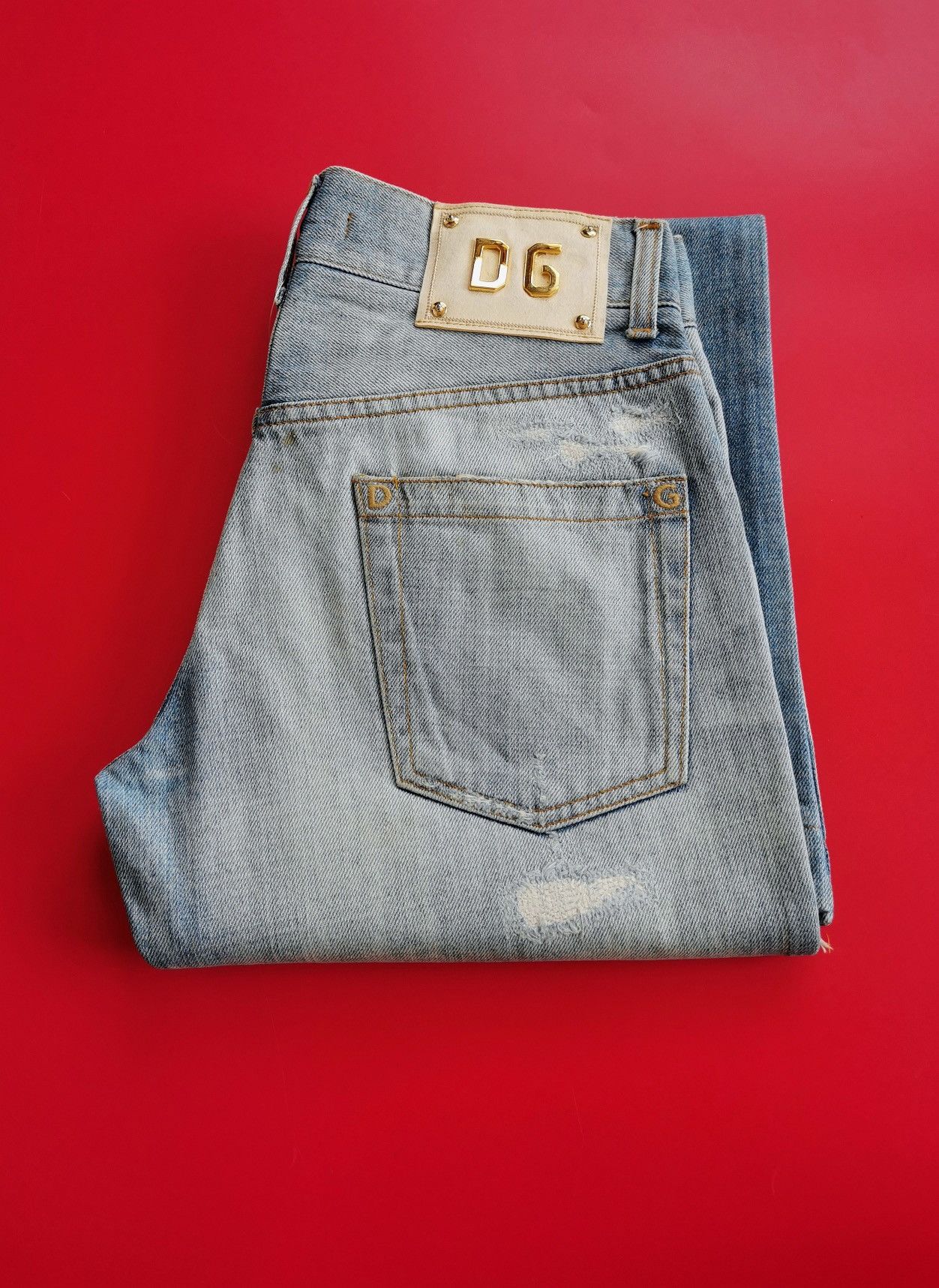 Dolce & Gabbana Thrashed Vintage 00s D&G Distressed Repair Denim Jeans Size US 30 / EU 46 - 10 Thumbnail