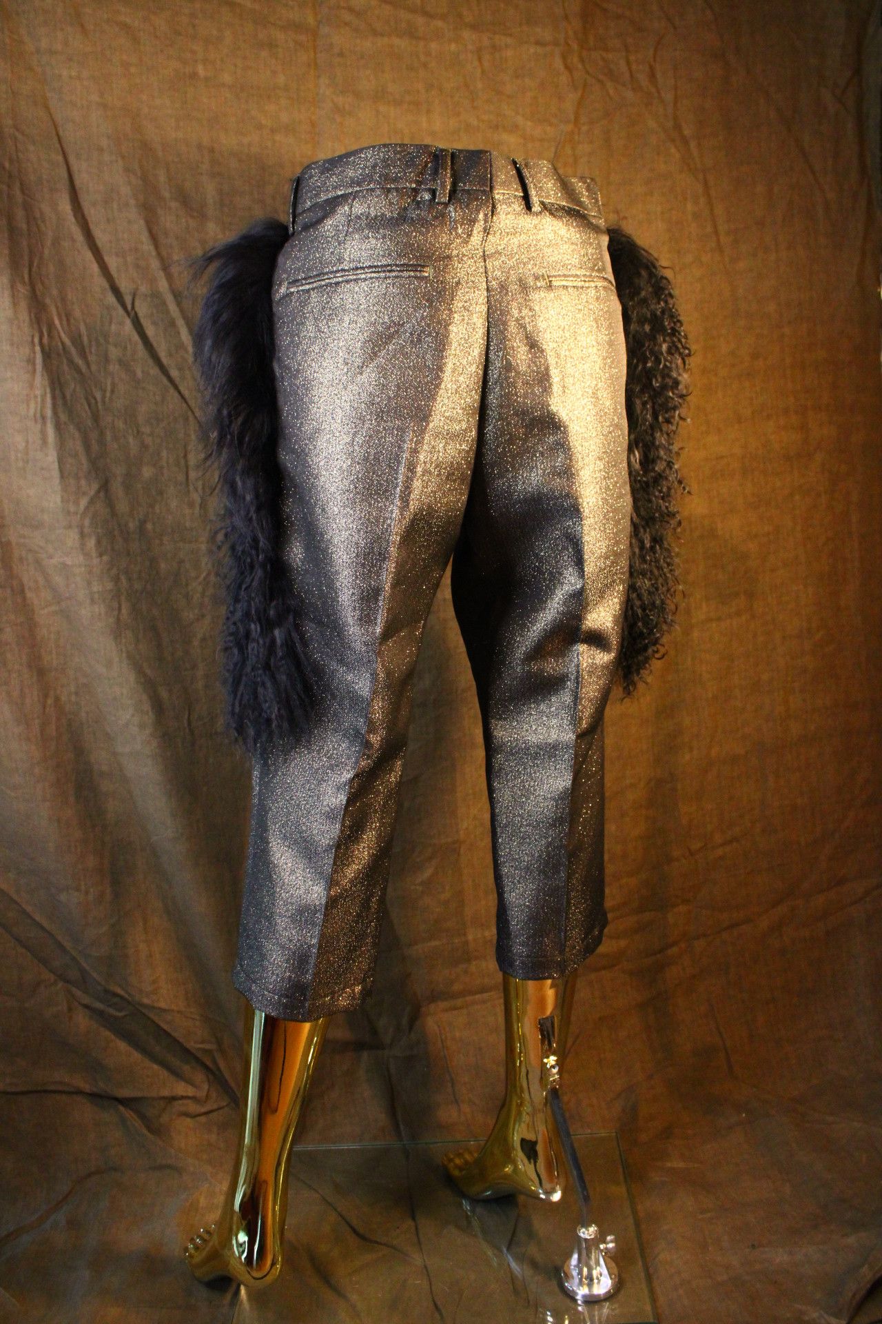 Other Metallic Pants with Black Mongolian Fur Size US 33 - 8 Thumbnail
