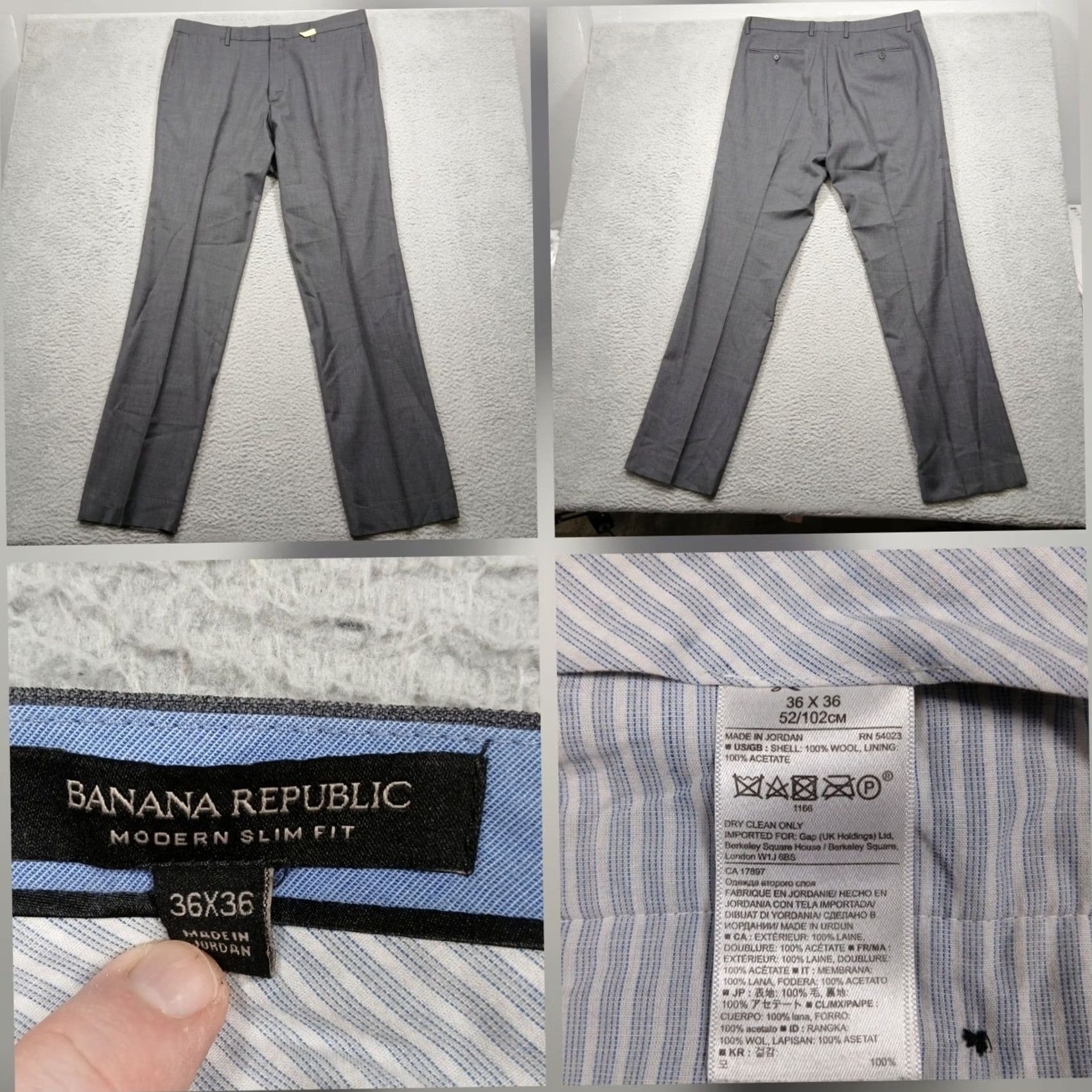 Banana Republic Banana Republic Dress Pants Men 36x36 Wool Gray Modern Slim Fit Flat Front Workwear, Business Mens Pants Size US 36 / EU 52 - 2 Thumbnail