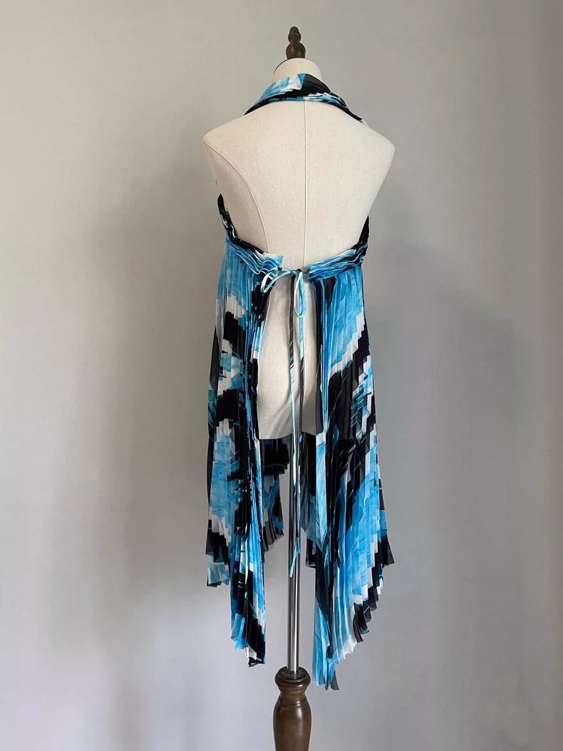 Issey Miyake Issey Miyake size:2 Blue and black printed dress Size S / US 4 / IT 40 - 3 Thumbnail