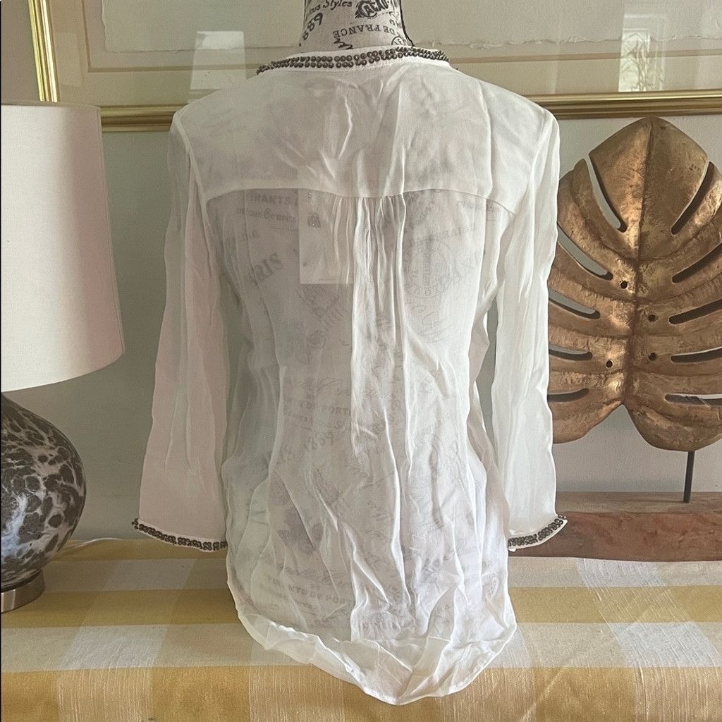 Zara Zara white special edition Blouse with Embellished Trim Size S / US 4 / IT 40 - 3 Thumbnail