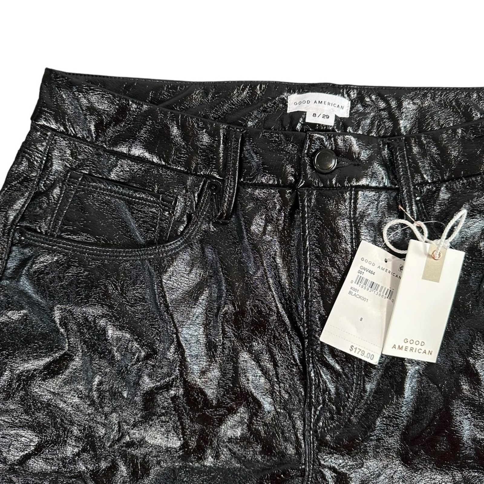 Good American Good American Women's Textured Vinyl Straight Leg Pants Size 29" - 7 Thumbnail
