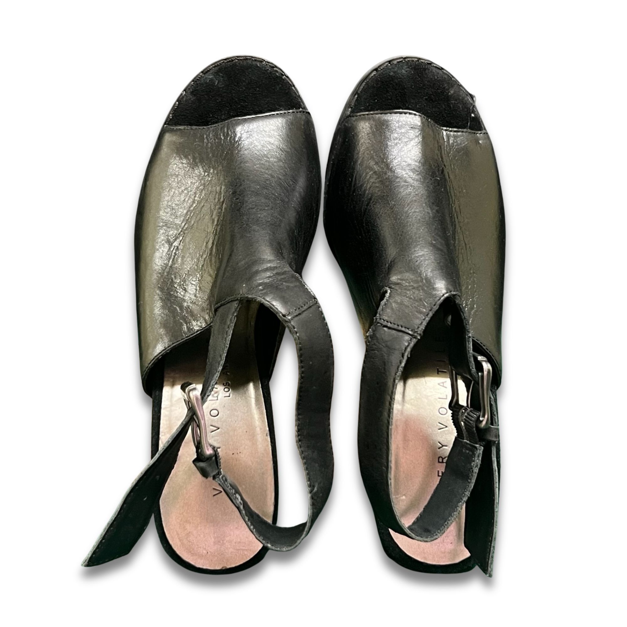 Other Black Leather Open-Toe Heeled Sandals Size 7 With Buckle Str Size US 7 / IT 37 - 6 Thumbnail