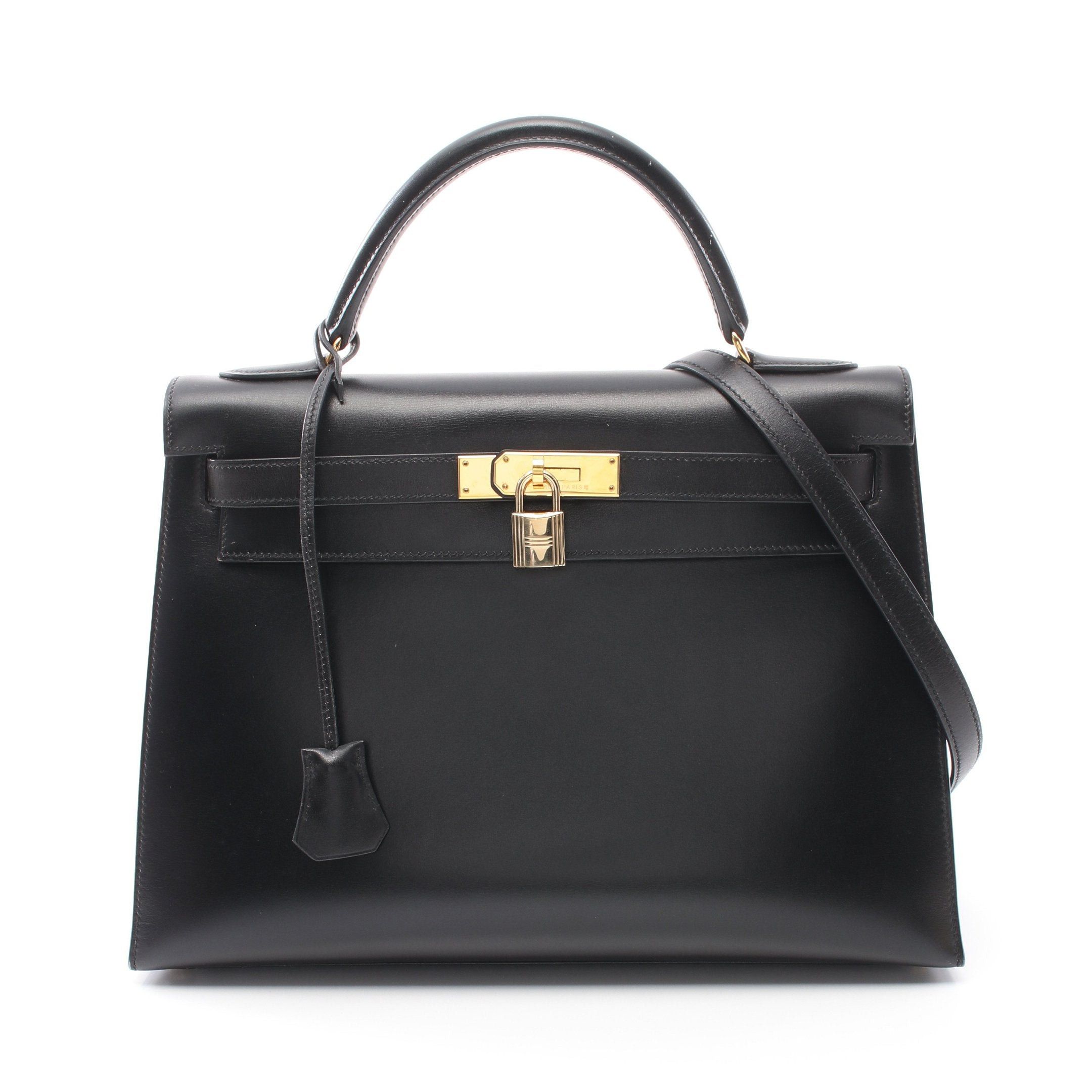 Hermes Hermes Kelly32 Handbag Box Calf Black Gold Hardware □B Stamp (Manufactured Around 1998) Size ONE SIZE - 1 Thumbnail