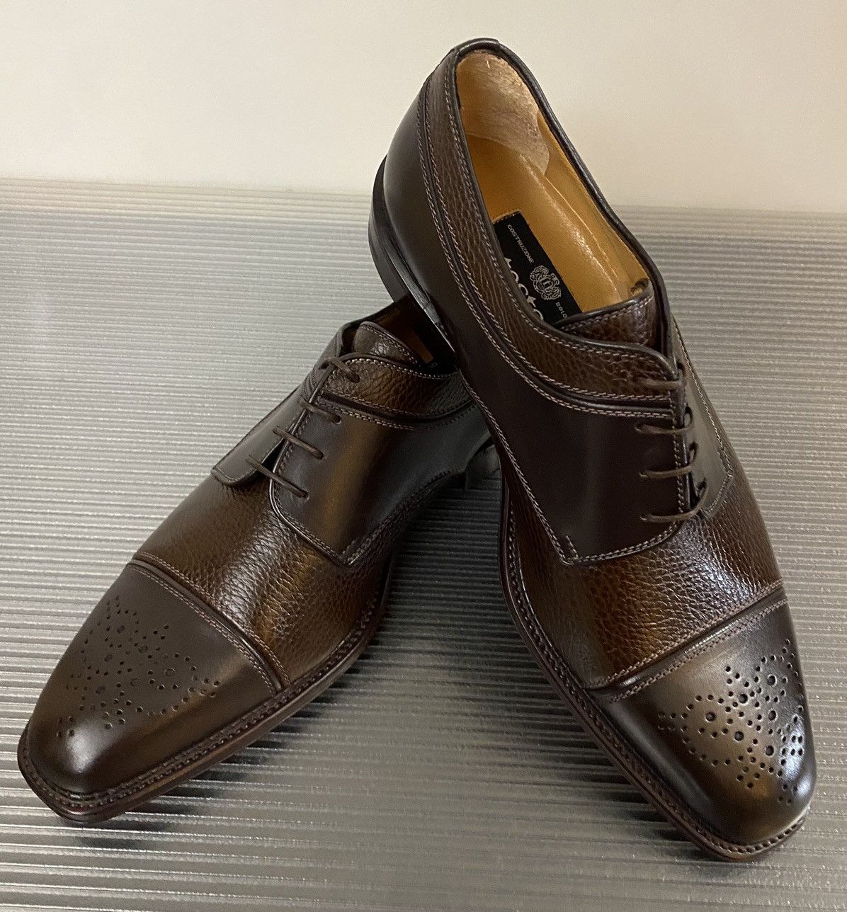 Testoni a.testoni 🇮🇹 caffe leather contrast statesman brogue 8 US NEW Size US 8 / EU 41 - 5 Thumbnail