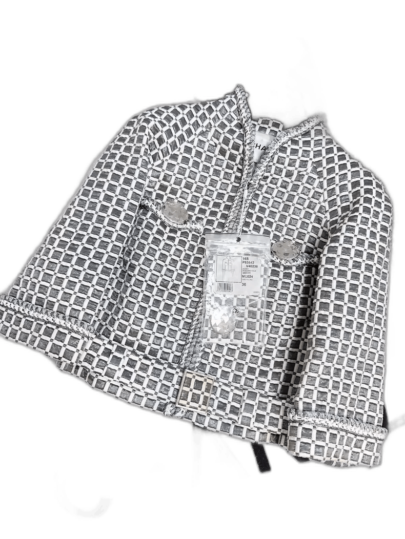Chanel Chanel Gray White Check Pattern Jacket Size S / US 4 / IT 40 - 1 Thumbnail