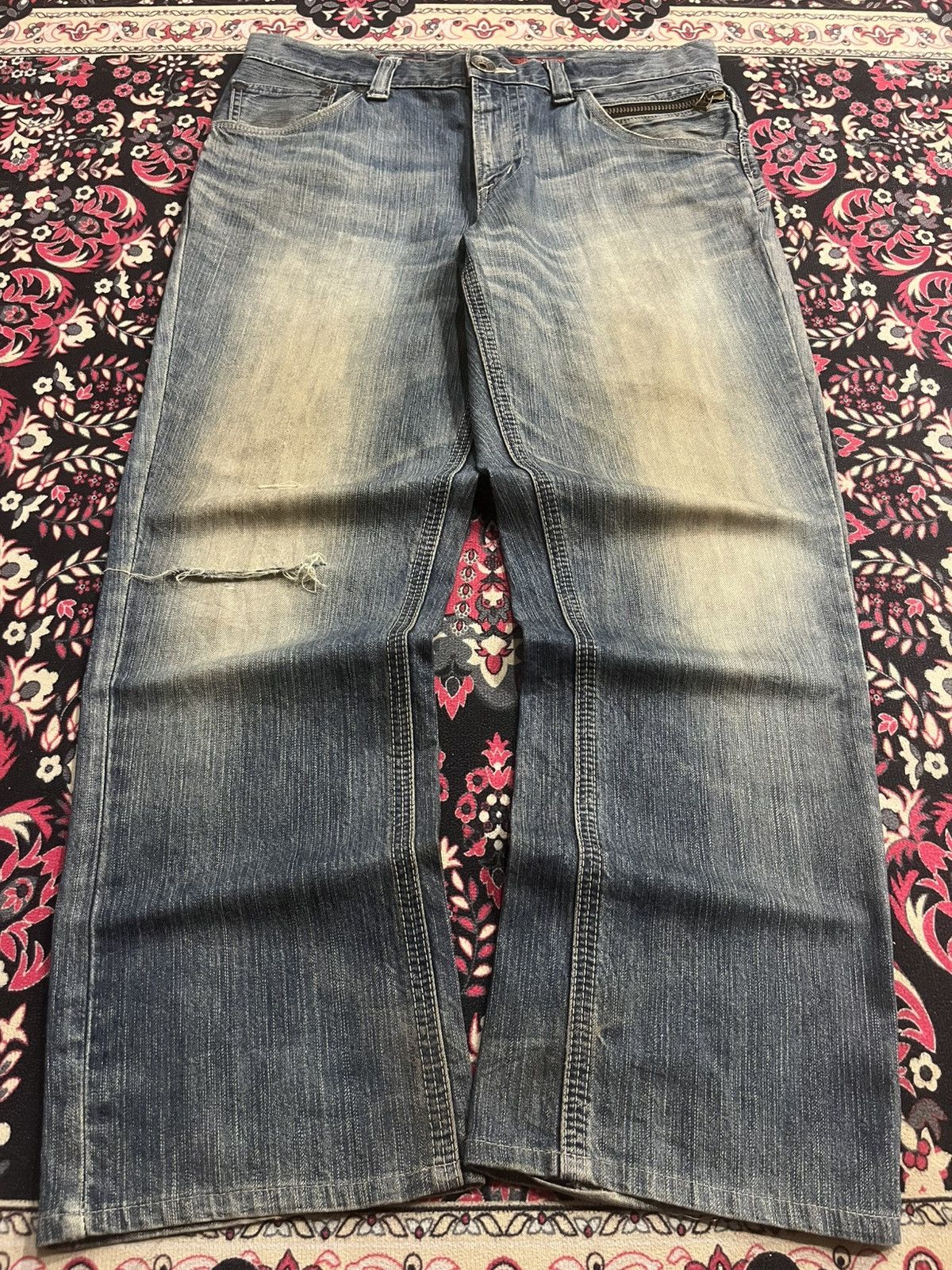 Edwin ⚡️Distressed⚡️Vintage Edwin XVS Buckle Back Mud Blue Wash Jean Size US 34 / EU 50 - 2 Thumbnail
