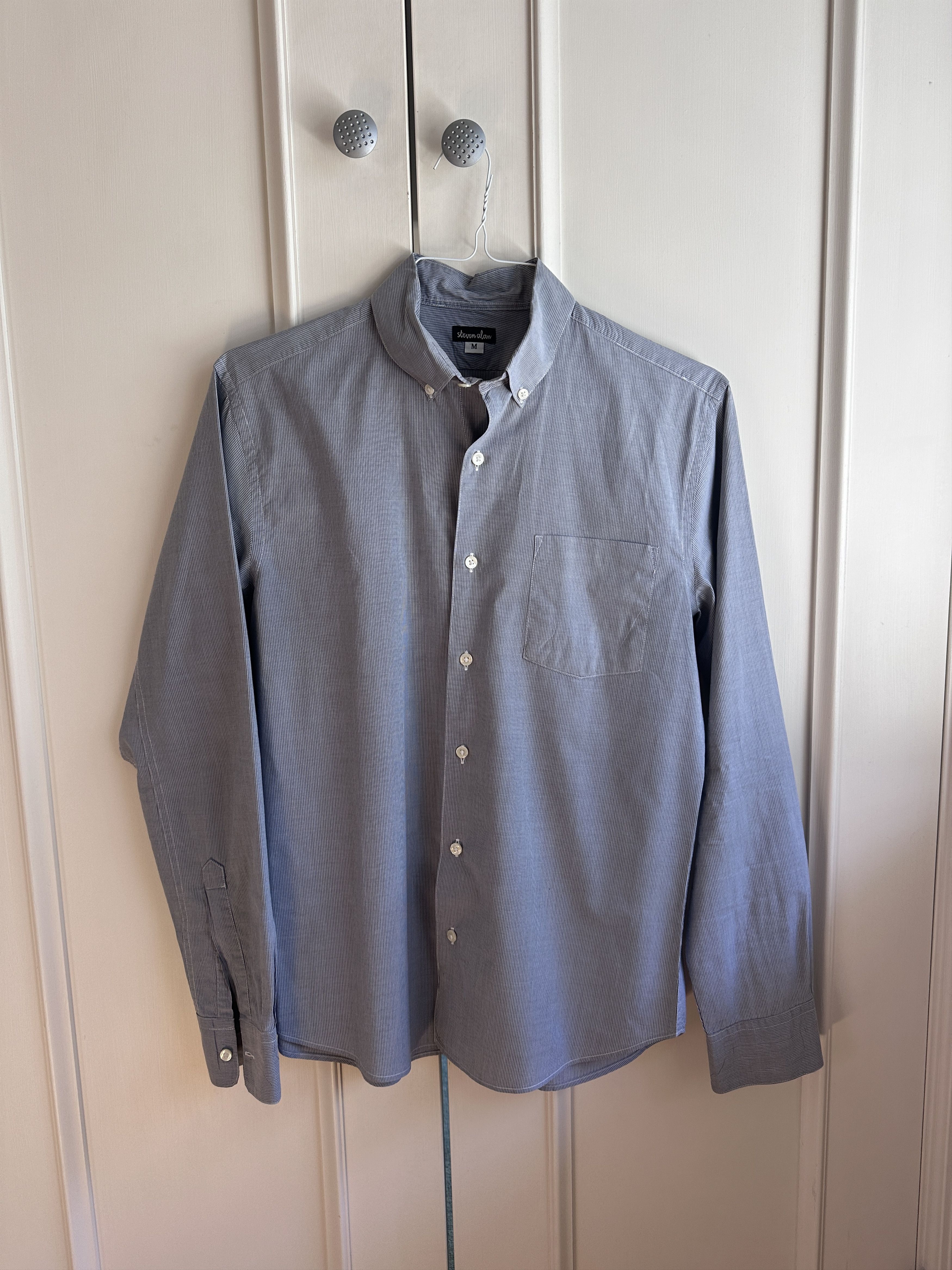 Steven Alan Single Needle Shirt, Grey Pencil Stripe Size US M / EU 48-50 / 2 - 4 Thumbnail