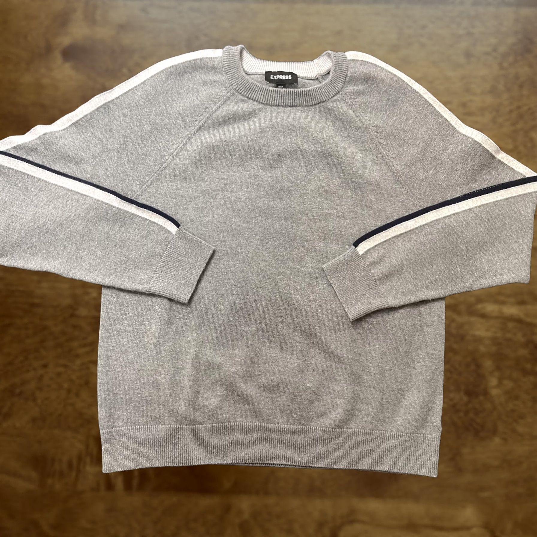 Express Express Sweater Mens Large Gray Stripe Sleeve Crewneck Cotton Knit Pullover Y2K Size US L / EU 52-54 / 3 - 1 Thumbnail
