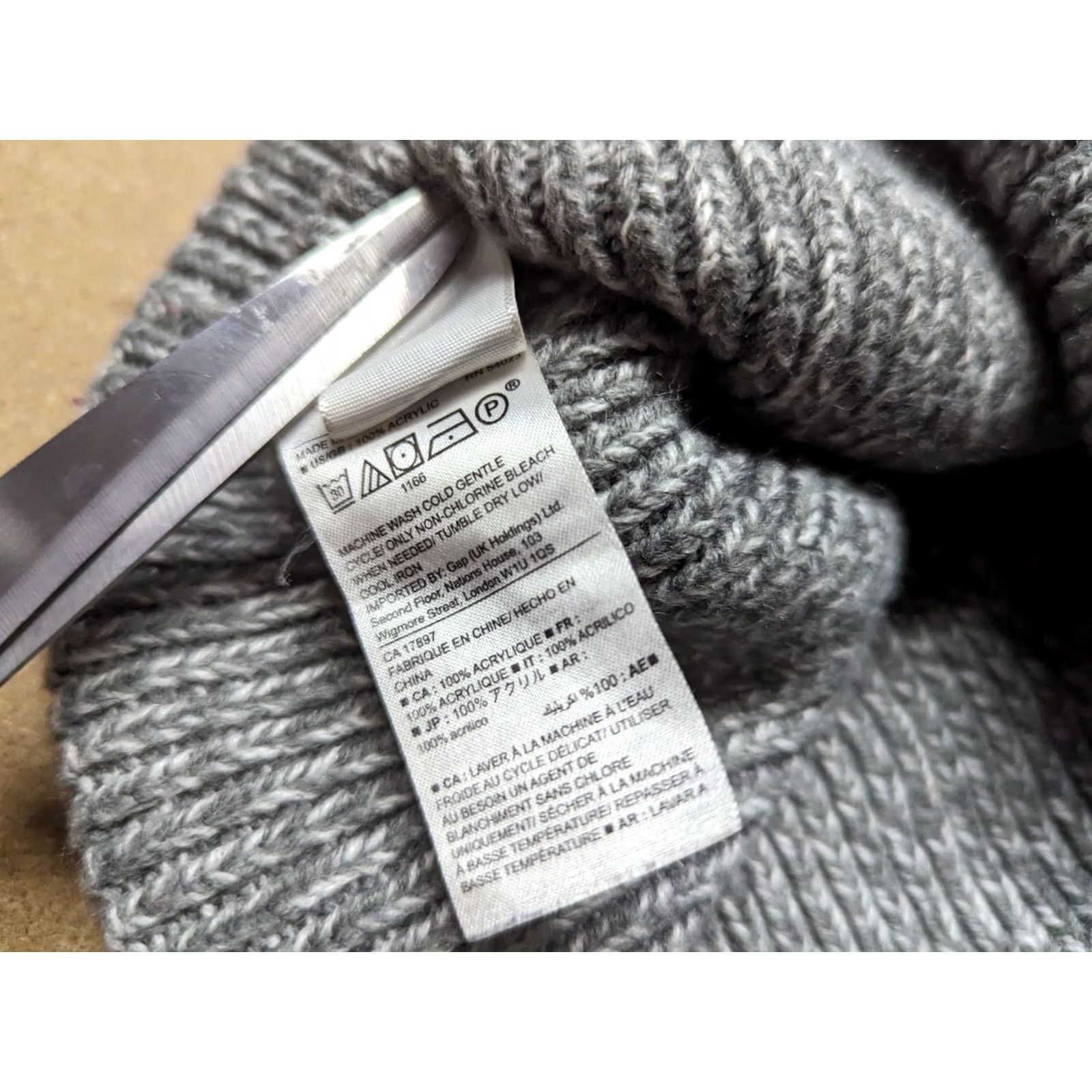 Gap GAP Beanie Hat One Size Relaxed Ribbon Ribbed OS Gray Unisex Adults Knit Acrylic Casual Fall Winter Size ONE SIZE - 6 Thumbnail