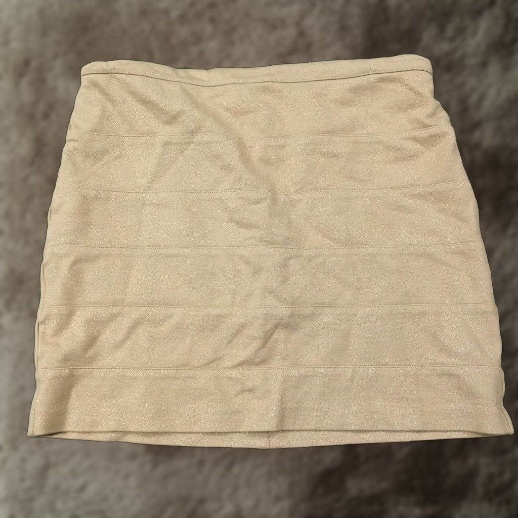 Express Design Studio Skirt Womens 8 Beige Bandage Mini Bodycon Stretch Zipper Elastic Waist Solid (