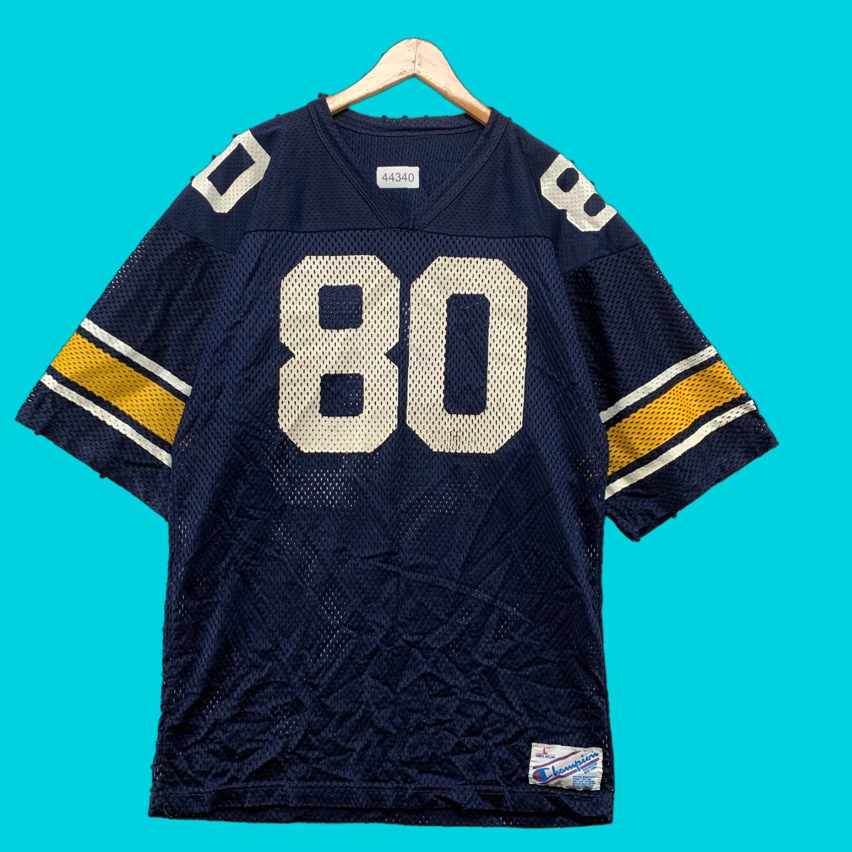 Champion VINTAGE Champion Football Jersey Mens L Blue #80 Navy Blue Yellow 80s USA Shirt Mens L Blue 80s Football Jersey Size US L / EU 52-54 / 3 - 1 Thumbnail