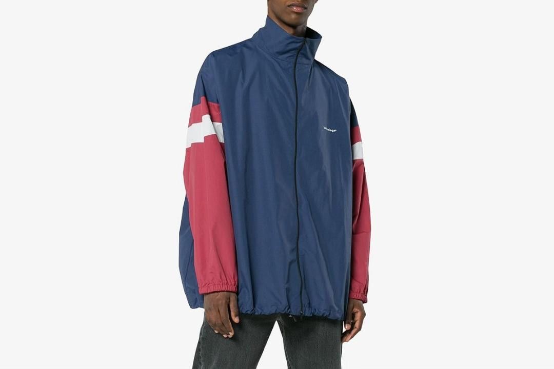 image of Balenciaga Fw18 Zip Track Jacket in Navy/Maroon/White, Men's (Size XS)