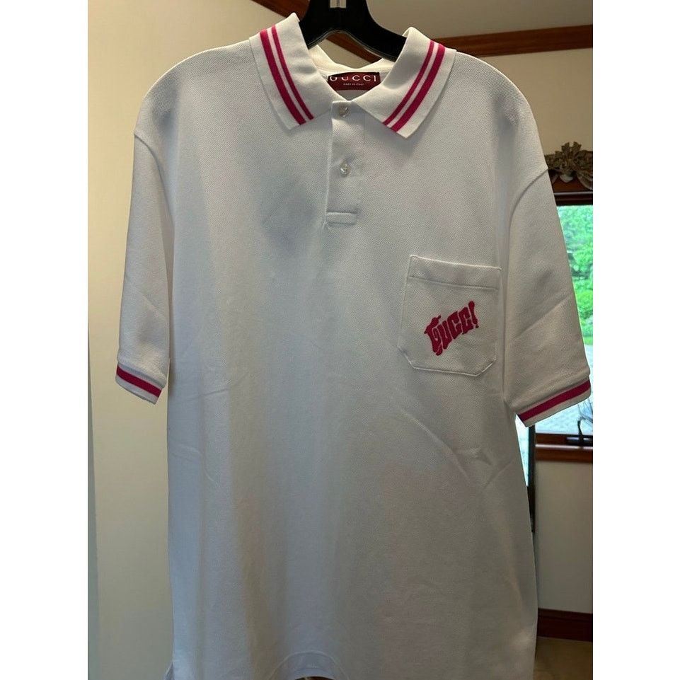 Gucci Men's Gucci polo shirt with pink embroidered logo size XL Size US XL / EU 56 / 4 - 3 Thumbnail