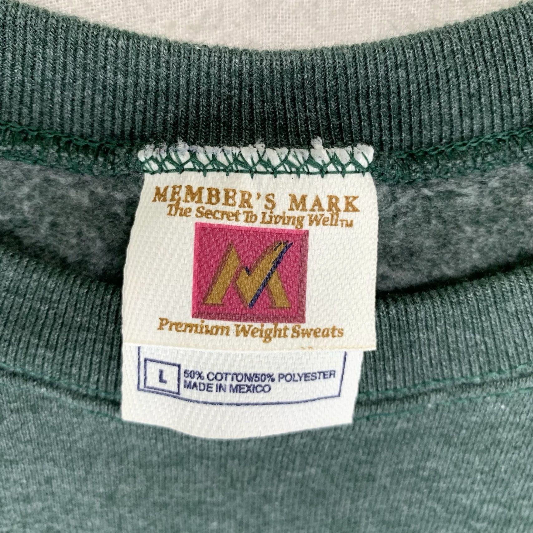 Vintage VINTAGE Members Mark Sweatshirt Crewneck L Green Grunge 90s Streetwear Heavyweight Cotton Polyester Mens Size US L / EU 52-54 / 3 - 2 Thumbnail