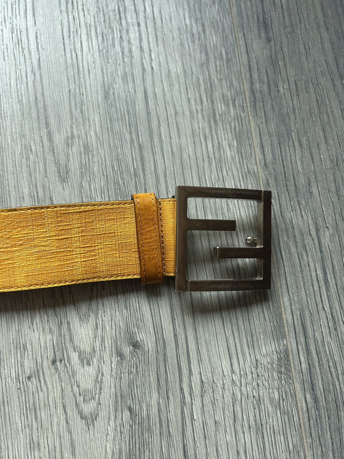 Fendi Fendi Yellow Textured Leather Belt with Silver FF Buckle Size 38 - 2 Thumbnail