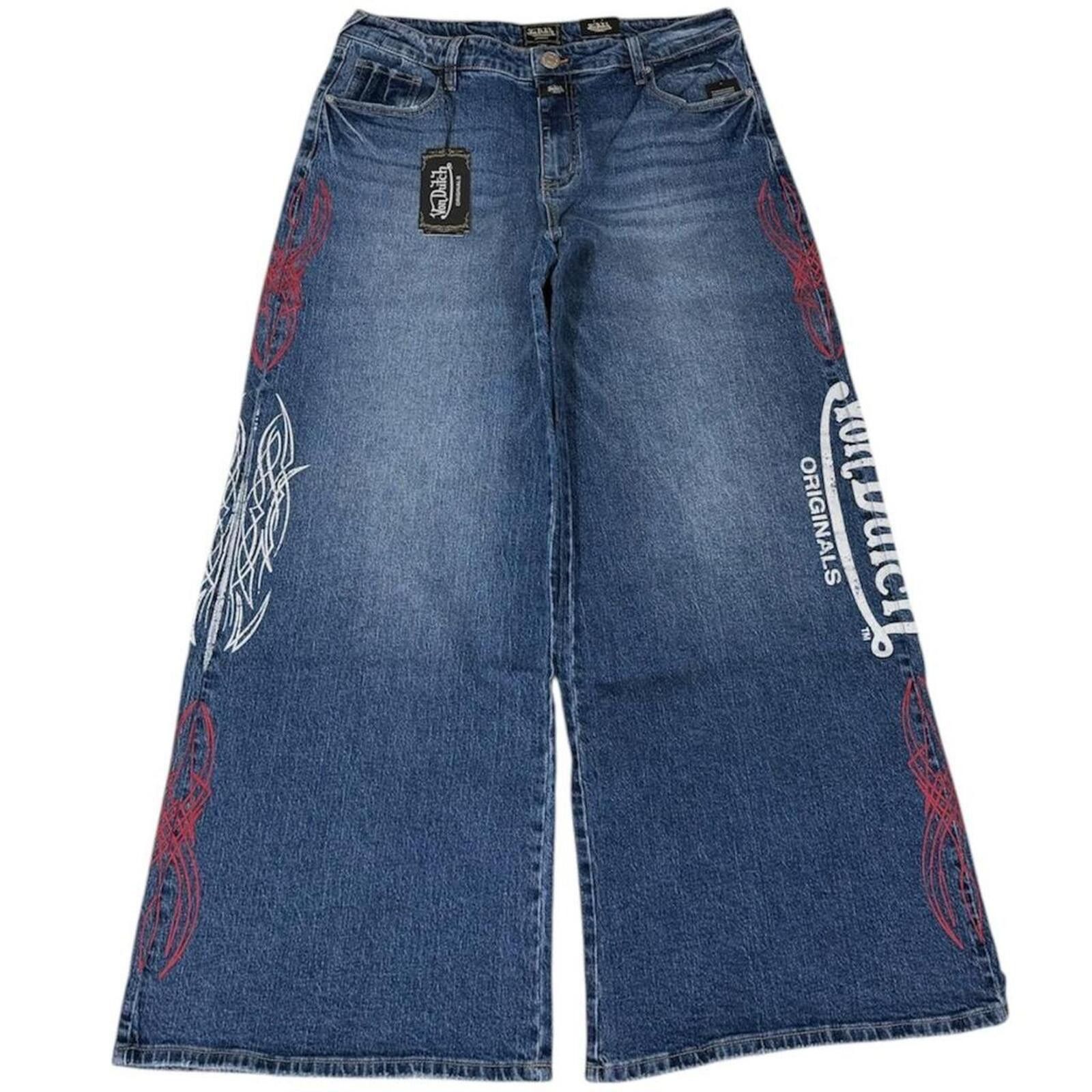 Von Dutch Y2K style Von Dutch wide leg jeans printed and patches desgn Size 32" / US 10 / IT 46 - 1 Thumbnail