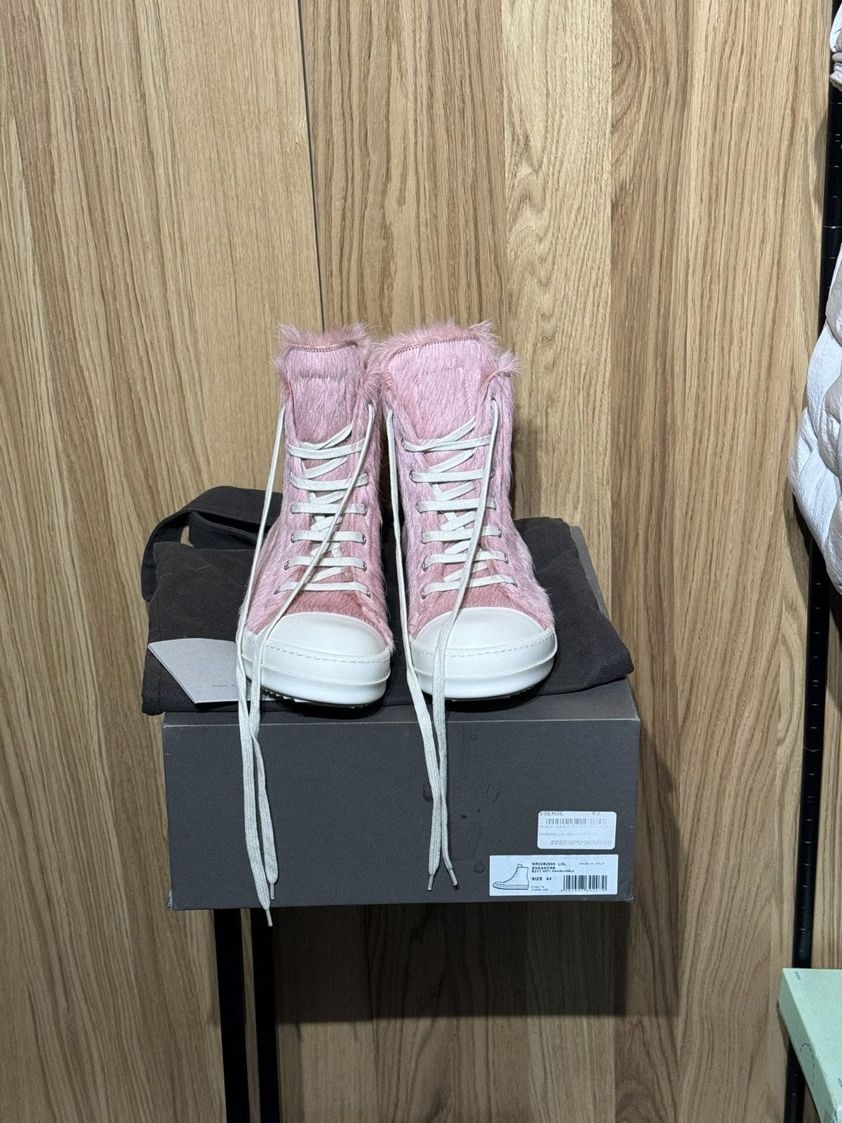 image of Rick Owens New Mainline Dirty Pink / Milk Ramones Pony Hair Fur Shoes, Men's (Size 9)