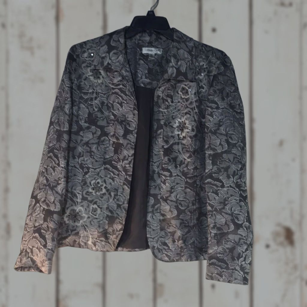 Coldwater Creek VINTAGE Coldwater Creek Women's Jacket XL Brown/White Floral Embroidered Sequin Casual Coat Size XL / US 12-14 / IT 48-50 - 1 Thumbnail