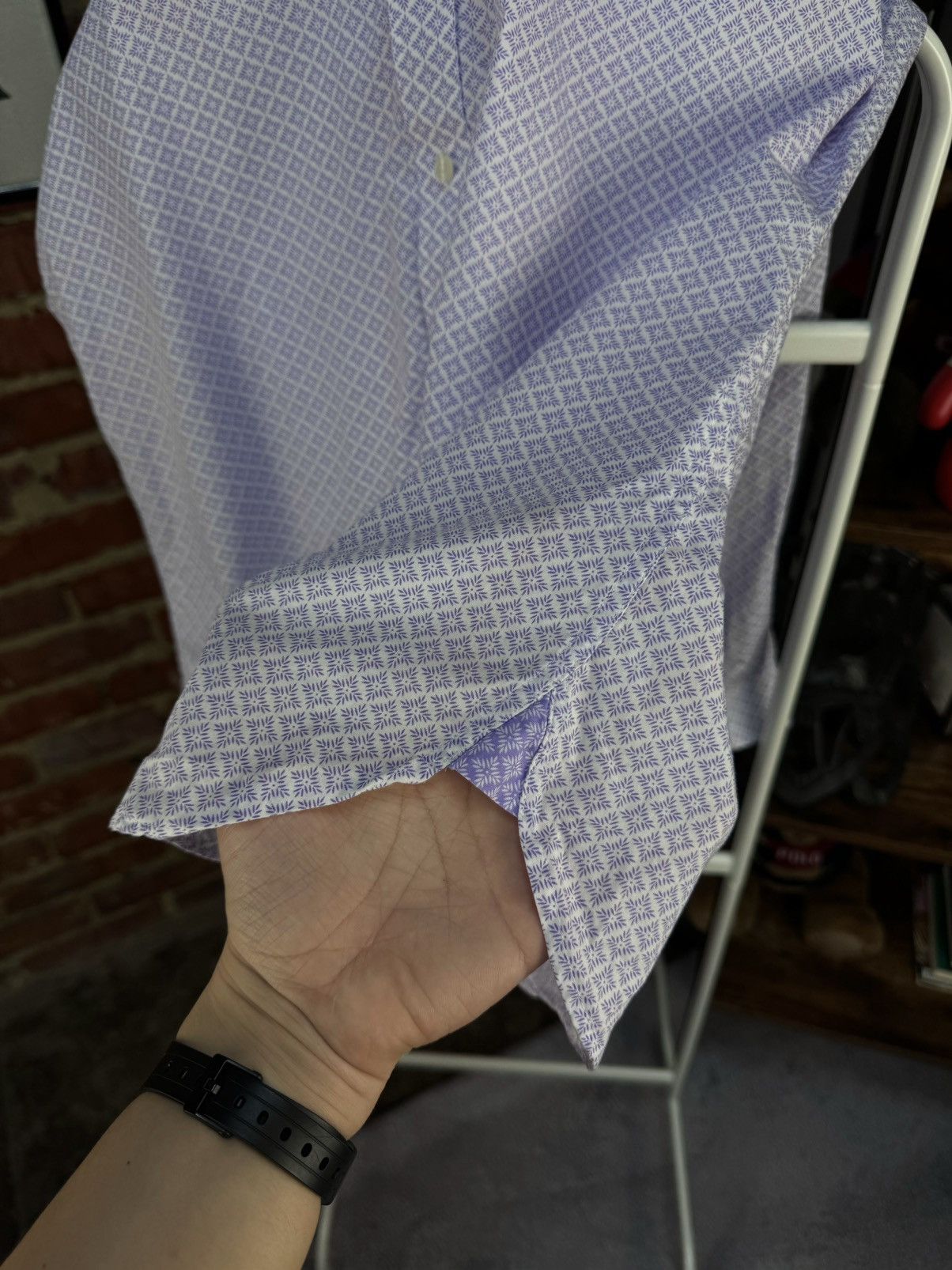 Designer × Ted Baker TED BAKER Endurance Printed Geometric White/Purple Shirt Size US XL / EU 56 / 4 - 9 Thumbnail