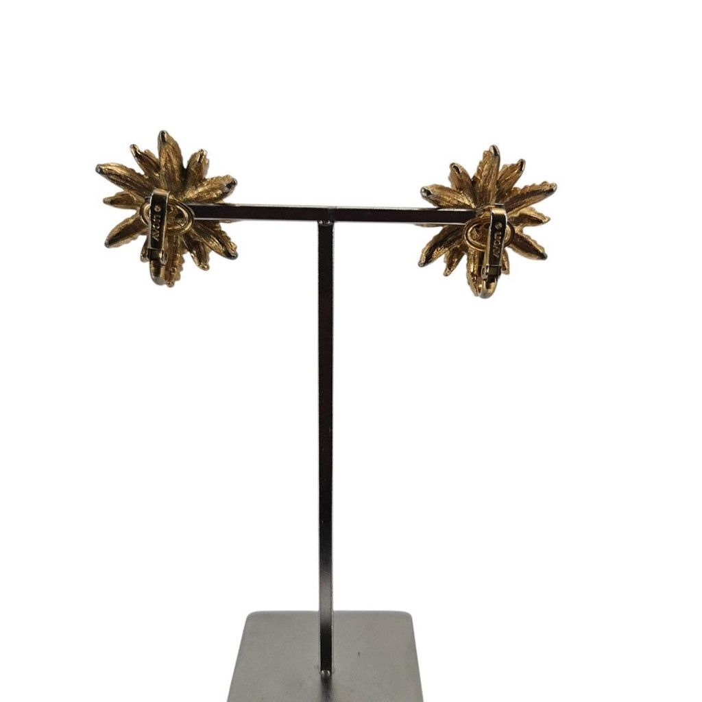 Vintage Textured Gold Starburst Clip-On Earrings Size ONE SIZE - 3 Thumbnail
