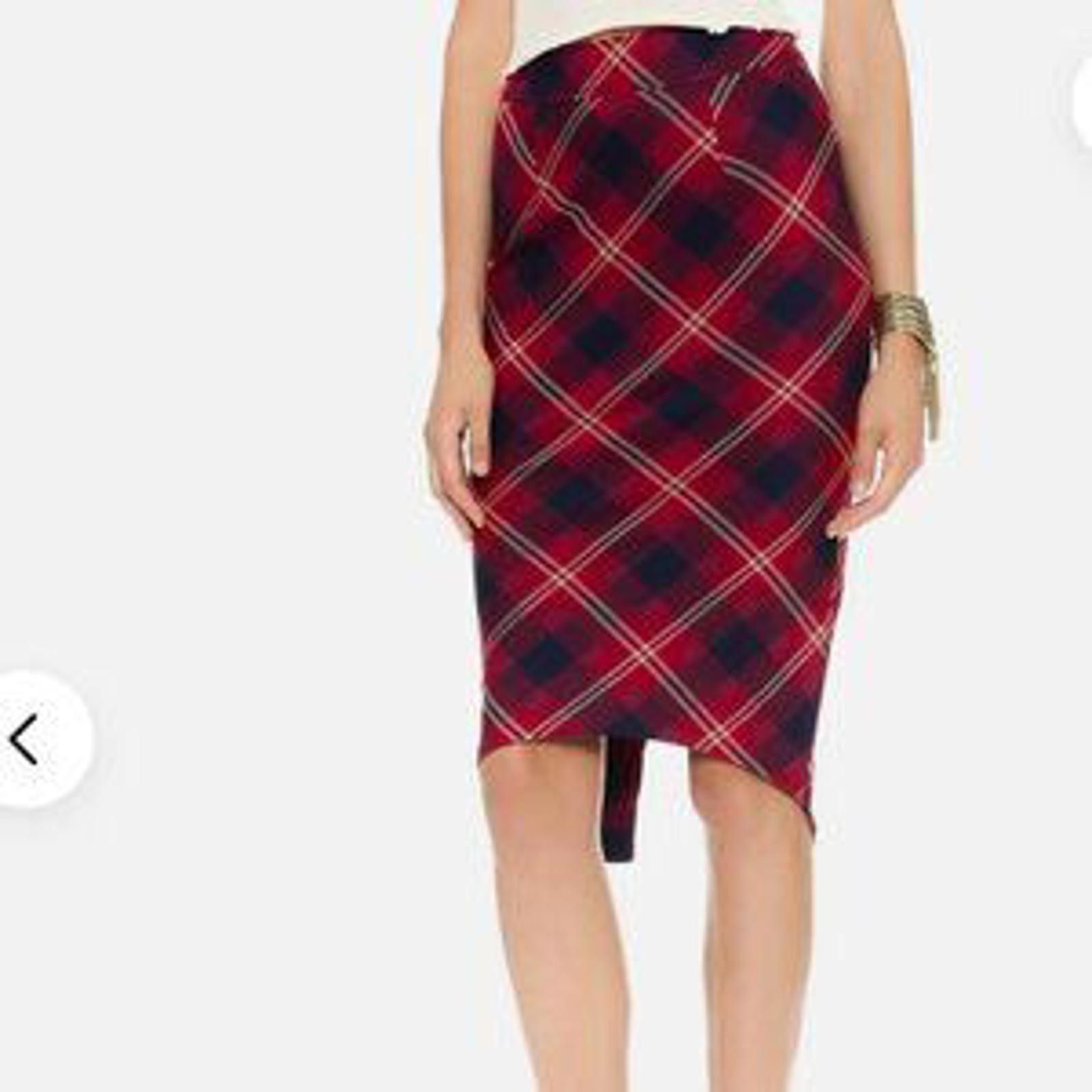 Free People NEW Free People Geometric Precision Red Plaid Pencil Skirt 8 Size 30" / US 8 / IT 44 - 8 Thumbnail