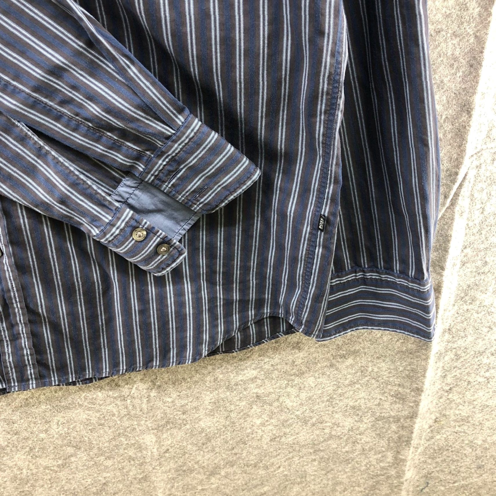 Hugo Boss VINTAGE Hugo Boss Lucas Dress Shirt Mens XL Blue Gray Striped Cotton Long Sleeve Business Formal Workwear Size 46R - 6 Thumbnail