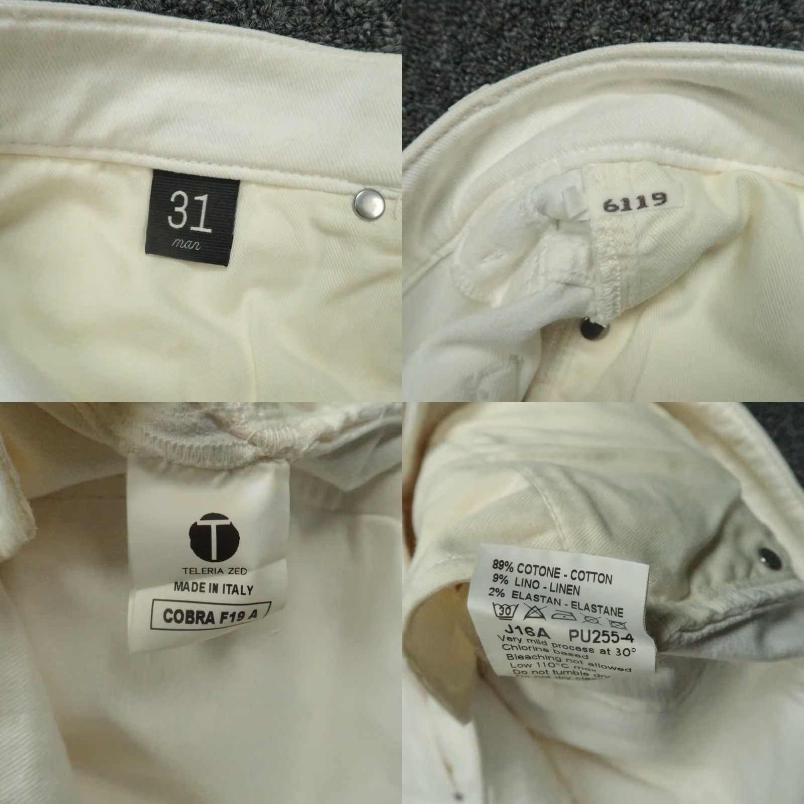 Vintage Teleria Zed Jeans Mens 31x29 White 5-Pocket Denim Cotton Italy Size US 31 - 8 Thumbnail