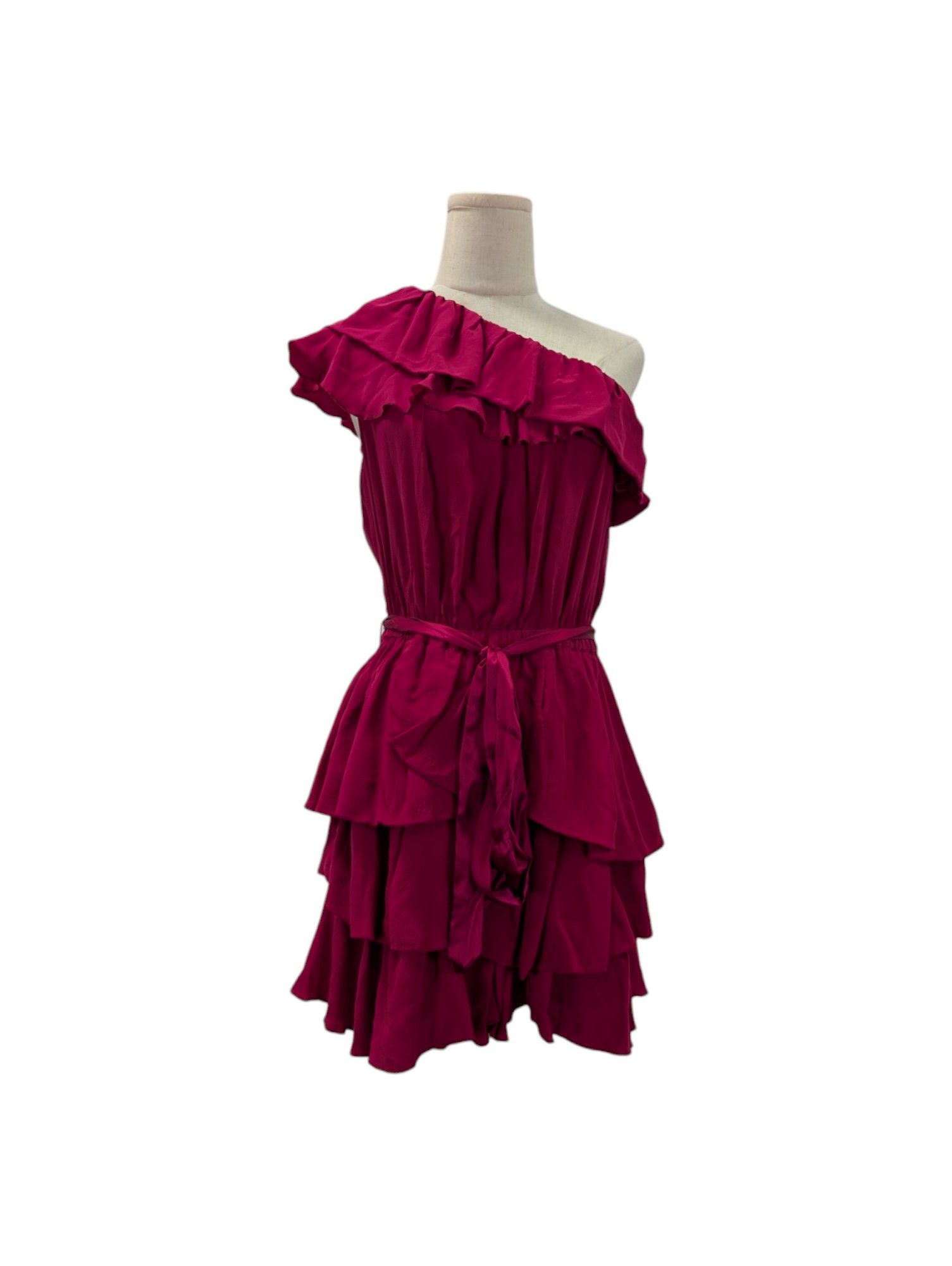 Isabel Marant Wine Red One-Shoulder Ruffle Silk Dress Size XS / US 0-2 / IT 36-38 - 1 Thumbnail