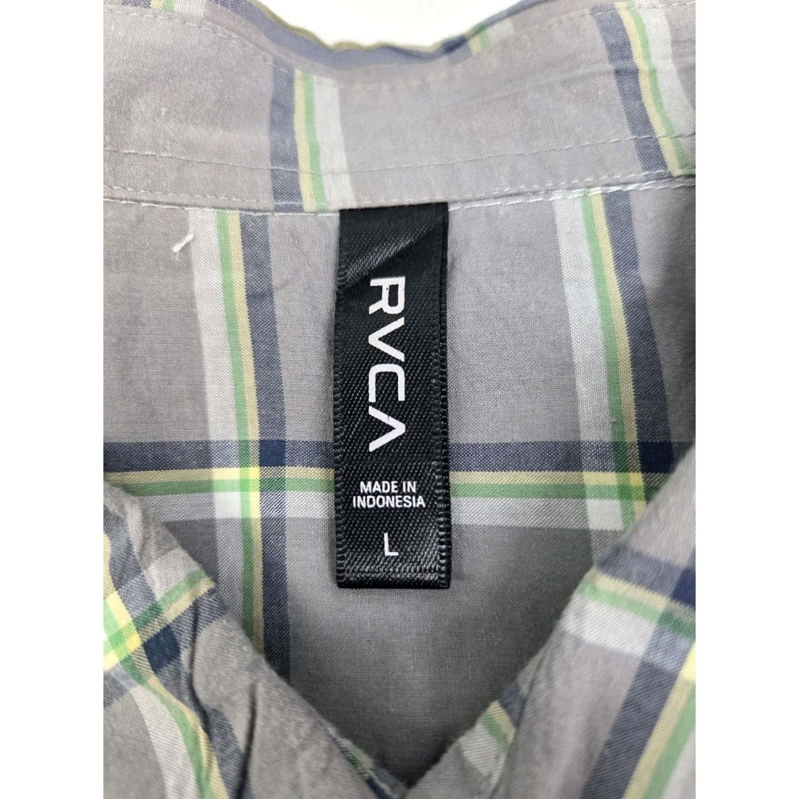 RVCA RVCA Mens Short Sleeve Snap Grey/Green Checkered Shirt Size Large Cotton #7791 Size US L / EU 52-54 / 3 - 3 Thumbnail
