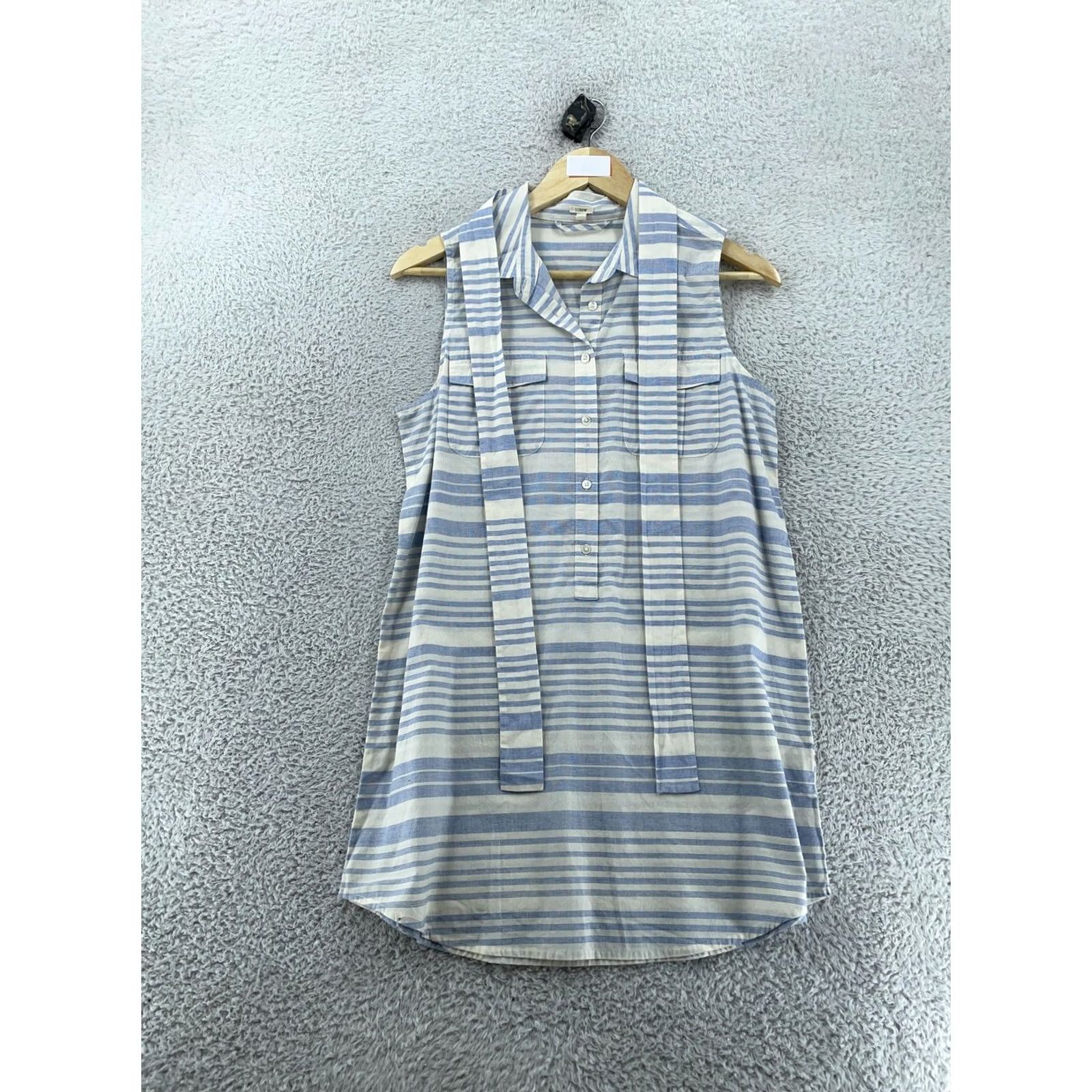 J.Crew J.Crew Tunic Top Womens Small Blue White Stripe Cotton Sleeveless Collar Popover Blouse Shirt Casual Womens Regular Knits Size S / US 4 / IT 40 - 2 Thumbnail