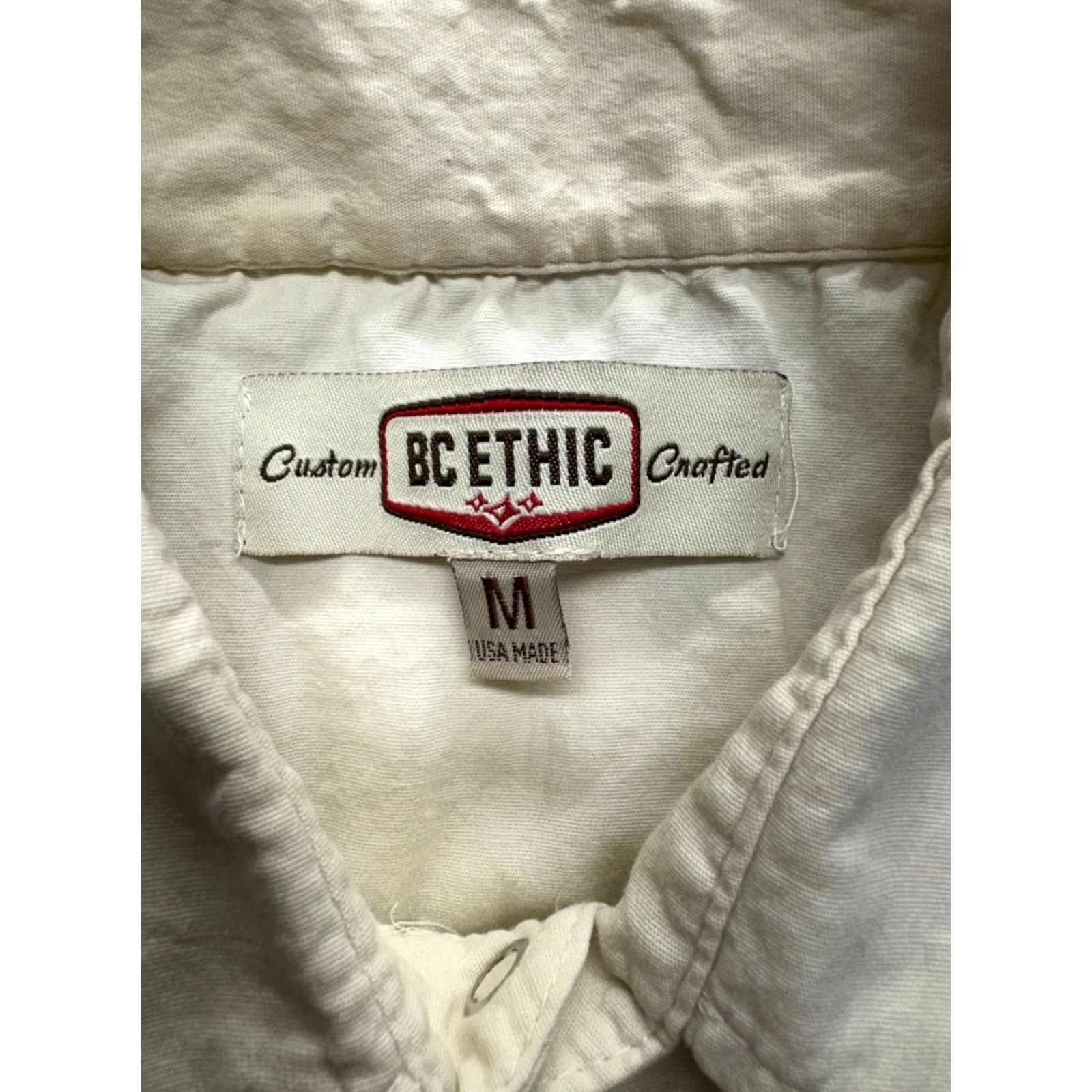 Vintage BC Ethic Button-Up Shirt Short Sleeve M Mens Beige Cotton Spandex Size US M / EU 48-50 / 2 - 3 Thumbnail