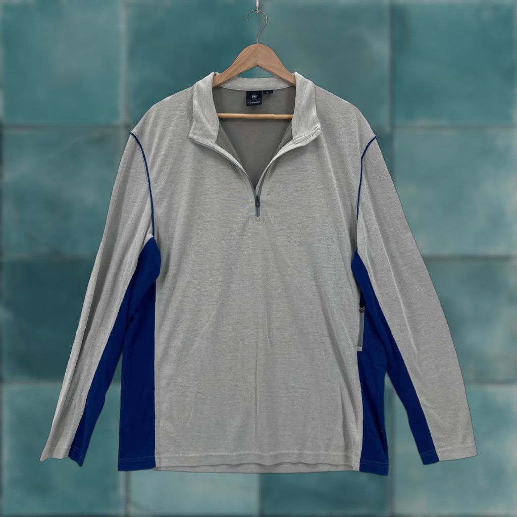 Victorinox Viktorinox Pullover Mens XL Gray Blue Quarter Zip Performance Long Sleeve Cocona Pullover Size US XL / EU 56 / 4 - 1 Thumbnail