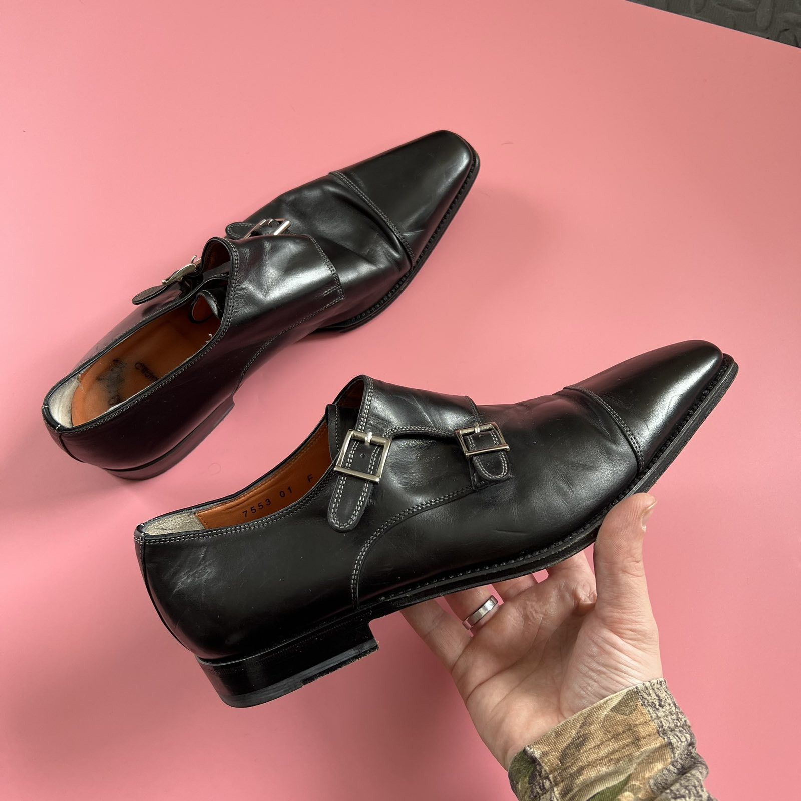 Santoni SANTONI Double Monk Toe Cap Black Oxfords Sz 7 Size US 7 / EU 40 - 1 Thumbnail