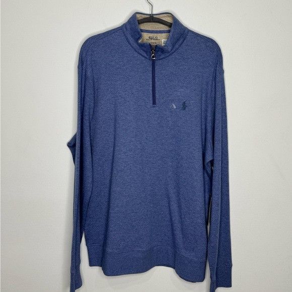 Polo Ralph Lauren POLO RALPH LAUREN Long Sleeve Lux Jersey Half Zip Blue Heath Size US L / EU 52-54 / 3 - 1 Thumbnail