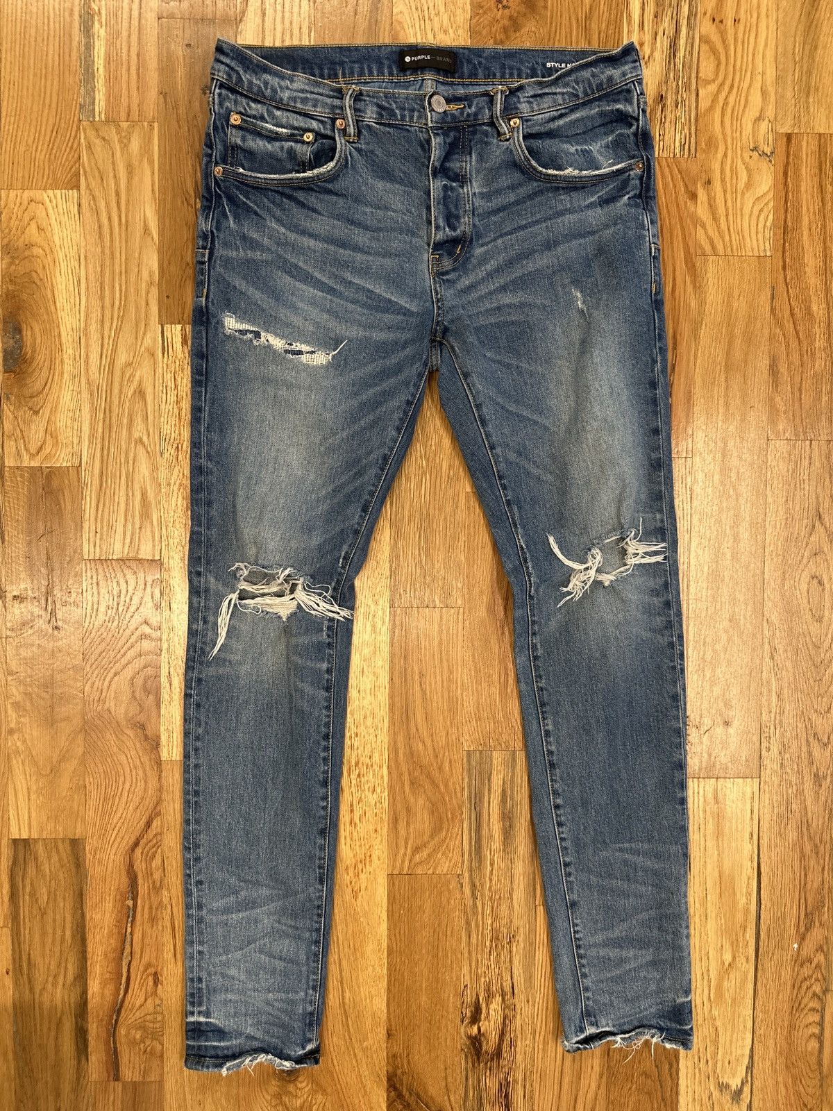 Purple Brand Purple Brand Knee Rip Distressed Blue Denim Jeans Sz 34 Size US 34 / EU 50 - 1 Thumbnail