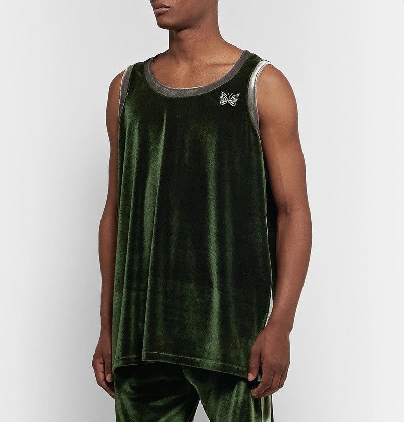 Needles Needles Logo Embroidered Two Tone Velour Tank Top Green Size US XL / EU 56 / 4 - 1 Thumbnail