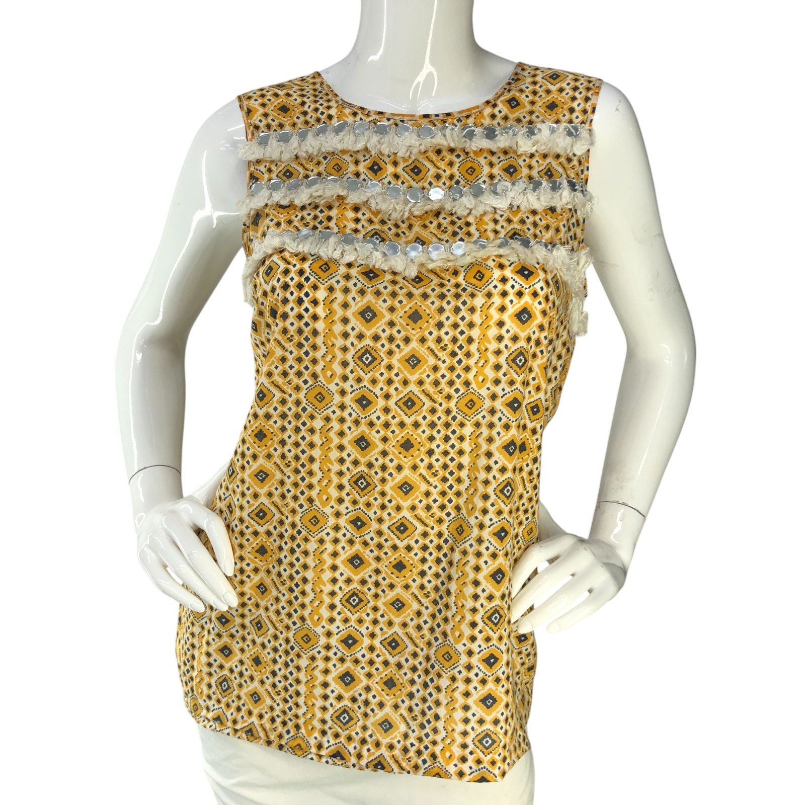 Tory Burch Tory Burch Size 6 Top Embellished Fringe Sleeveless Yellow Size M / US 6-8 / IT 42-44 - 11 Thumbnail