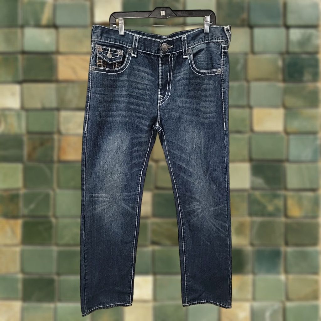 True Religion True Religion Jeans Ricky Super T Denim 38 Mens Distressed 5-Pocket Regular Fit Blue Jeans Mens BRS USA 38x33.5 Nano Size US 38 / EU 54 - 1 Thumbnail
