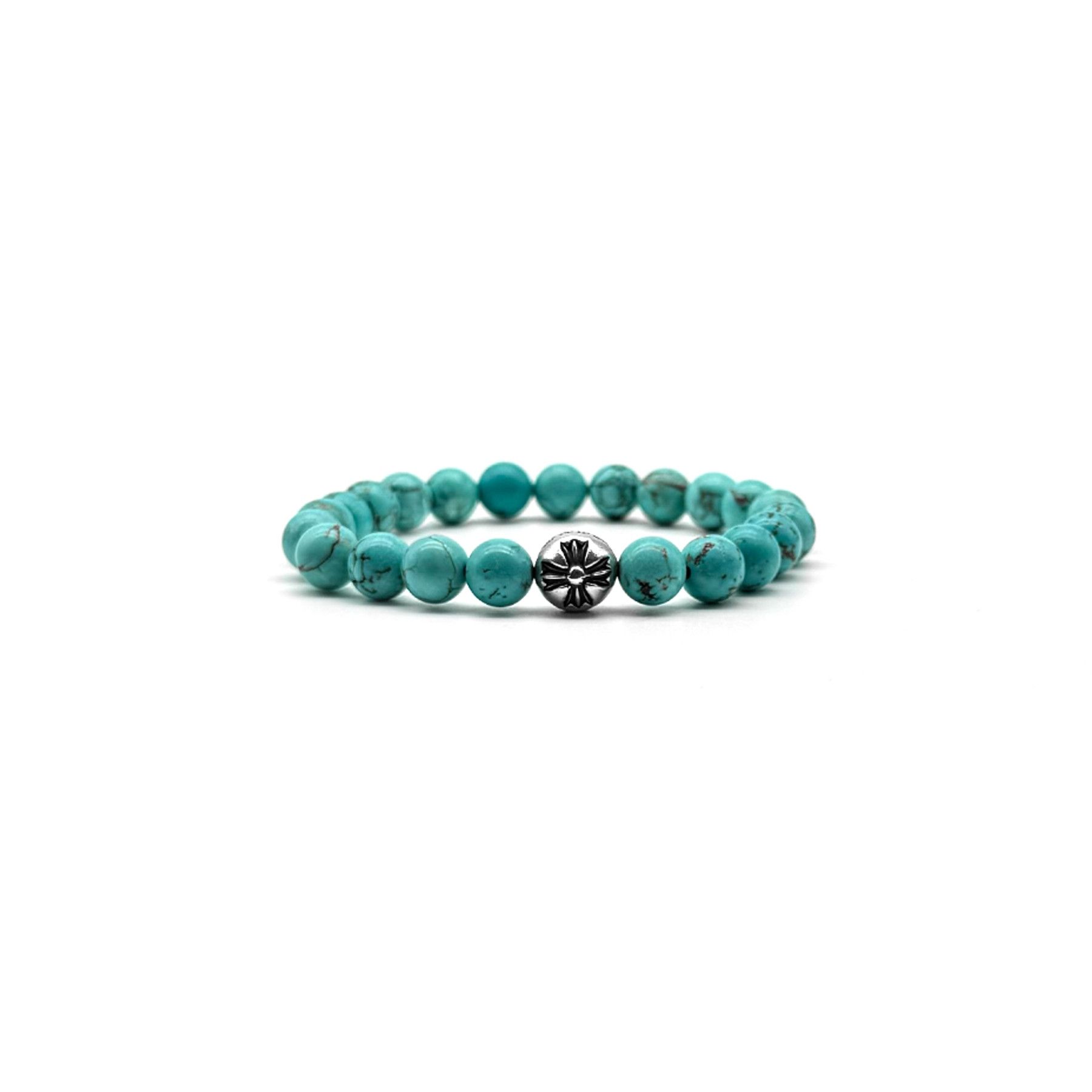 Chrome Hearts Chrome Hearts 8mm Single Silver Turquoise Cross Bracelet Size ONE SIZE - 2 Thumbnail