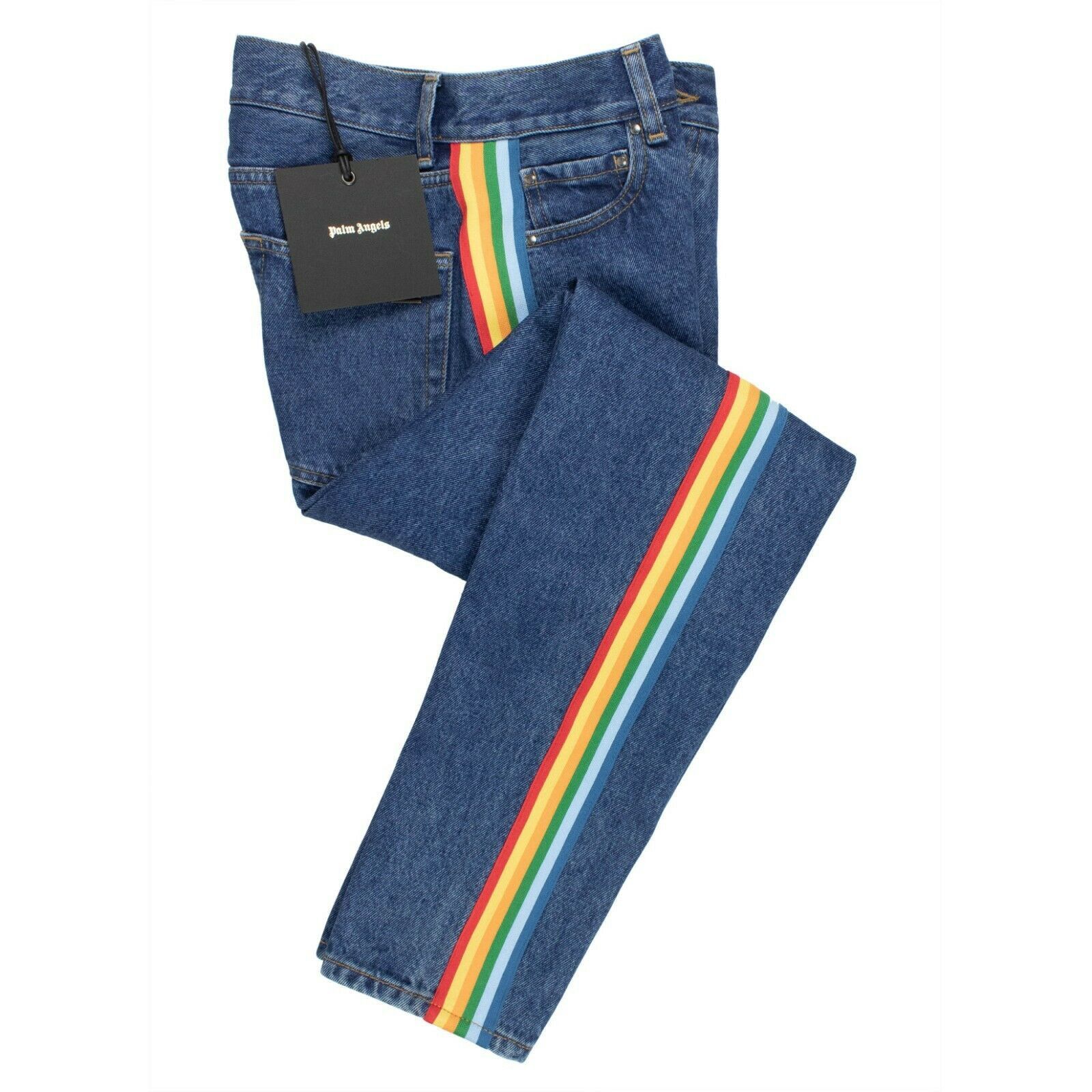 image of Palm Angels Blue Denim Rainbow Medium Wash Jeans Size 26, Women's